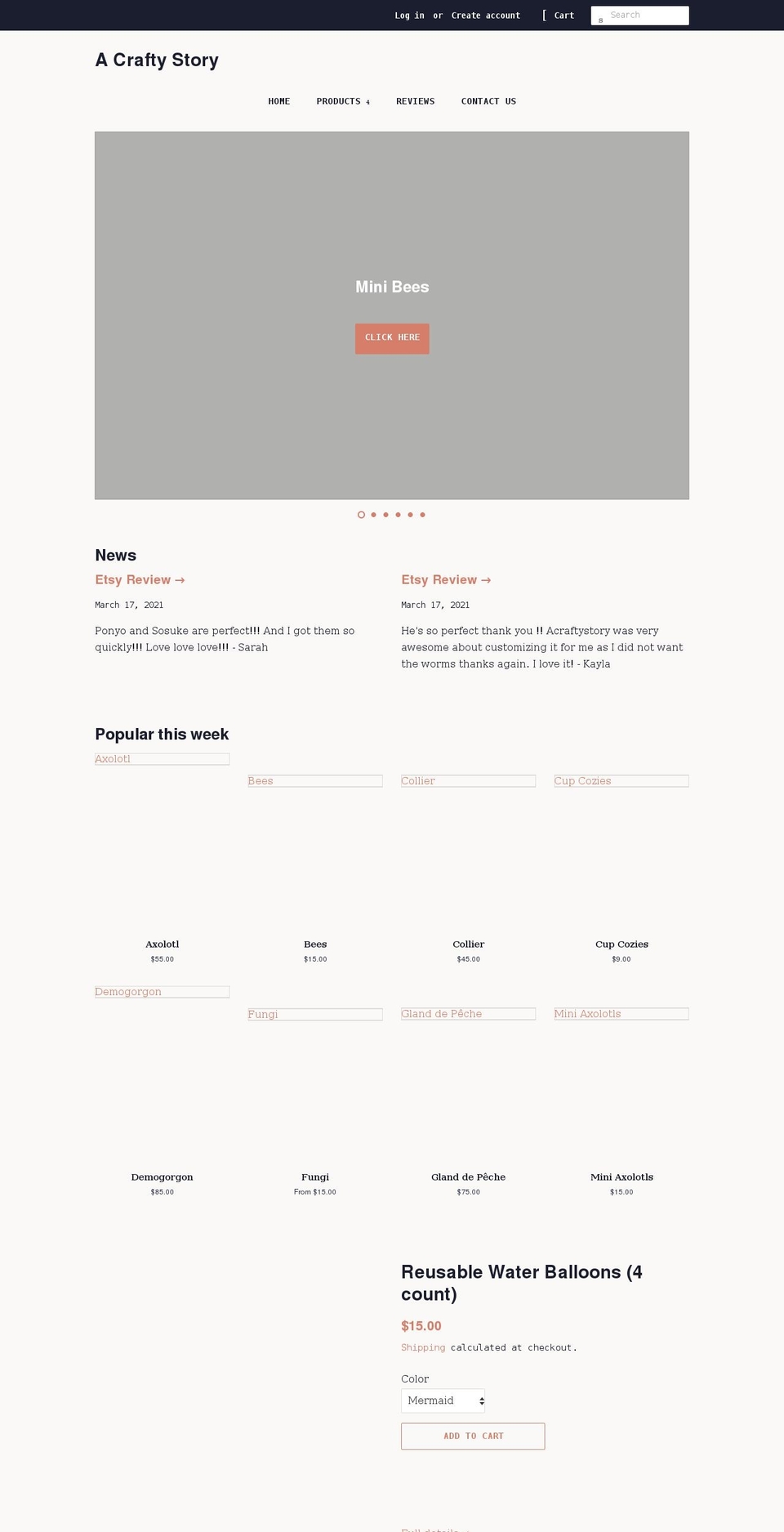 acraftystory.com shopify website screenshot