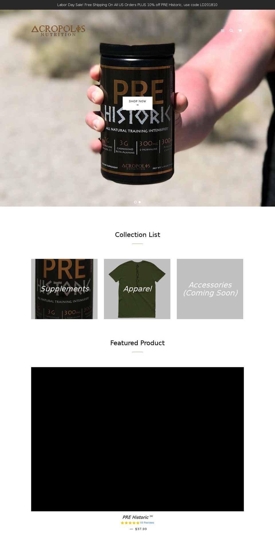 acropolisnutrition.com — Shopify storefront screenshot