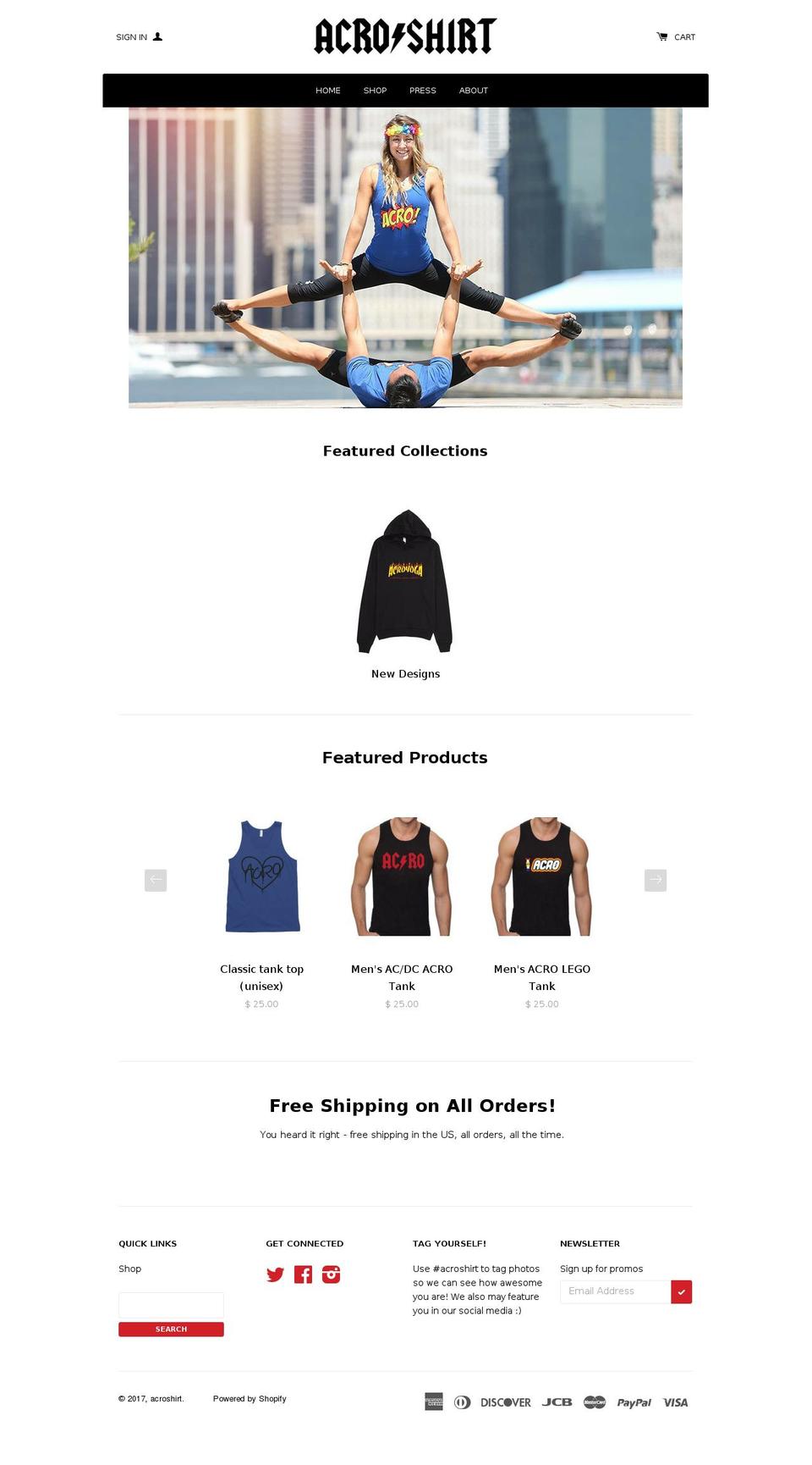 acroshirts.com shopify website screenshot