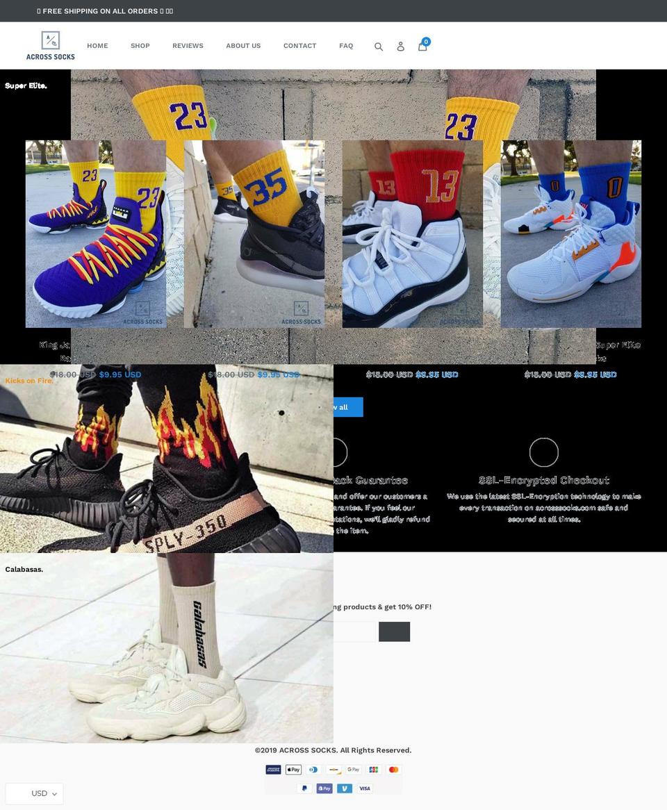 acrosssocks.com shopify website screenshot