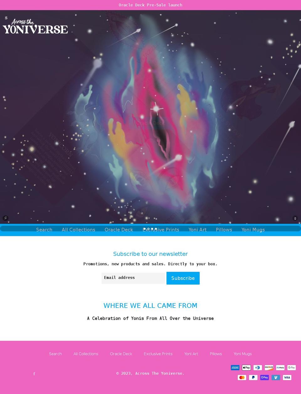 acrosstheyoniverse.com shopify website screenshot