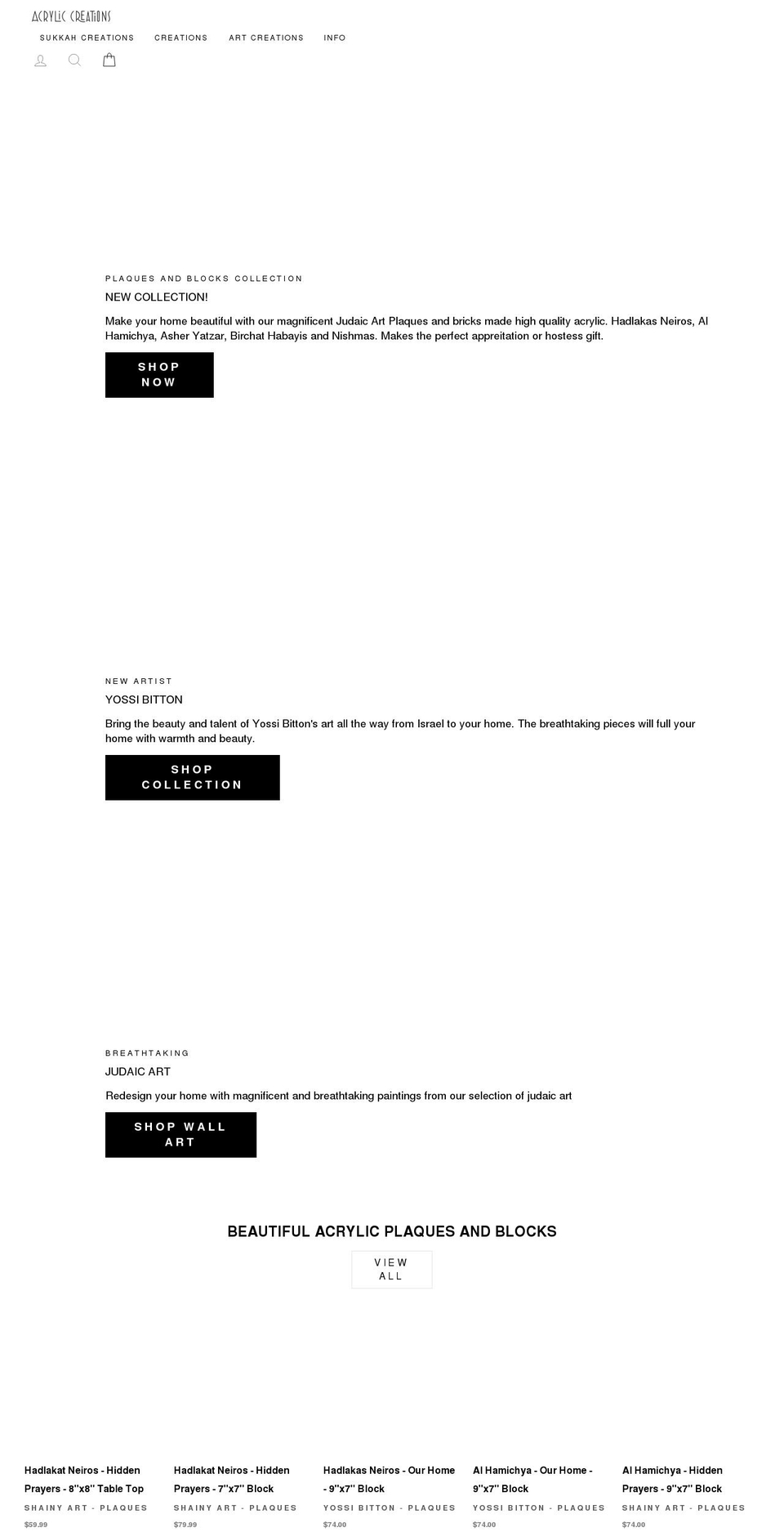 acryliccreationsnj.com shopify website screenshot