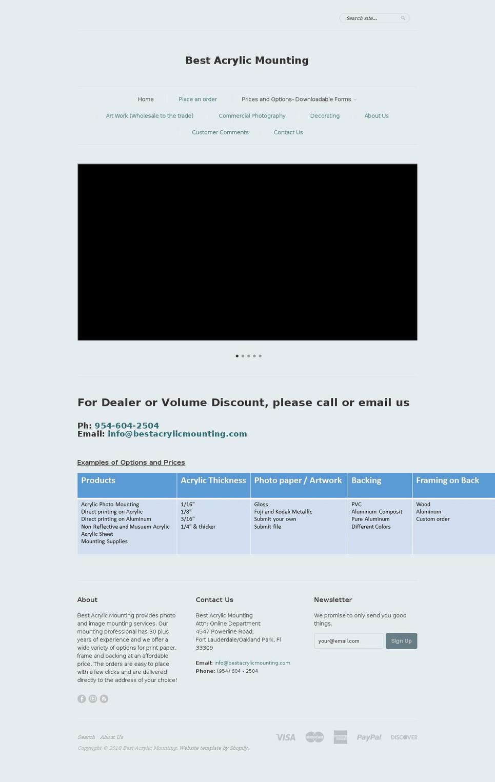 acrylicmounting.com — Shopify storefront screenshot