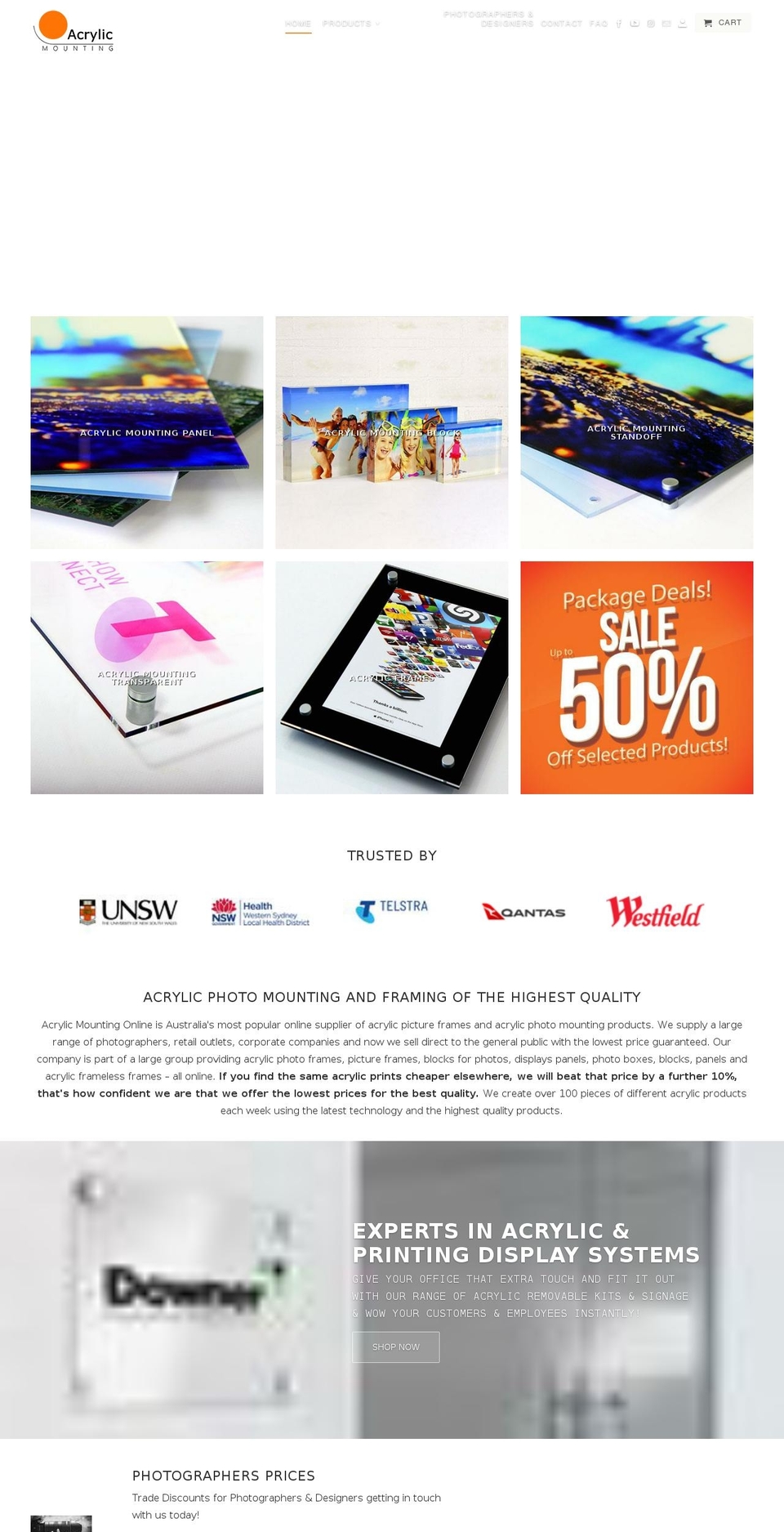 acrylicmountingonline.com.au shopify website screenshot