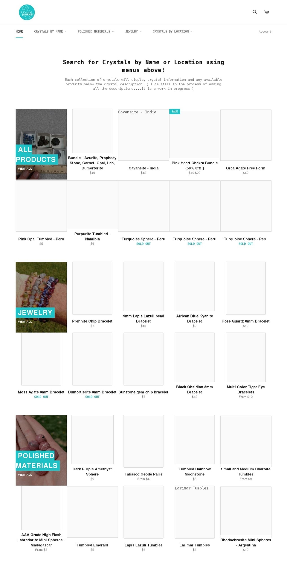 acrystaljourney.com shopify website screenshot