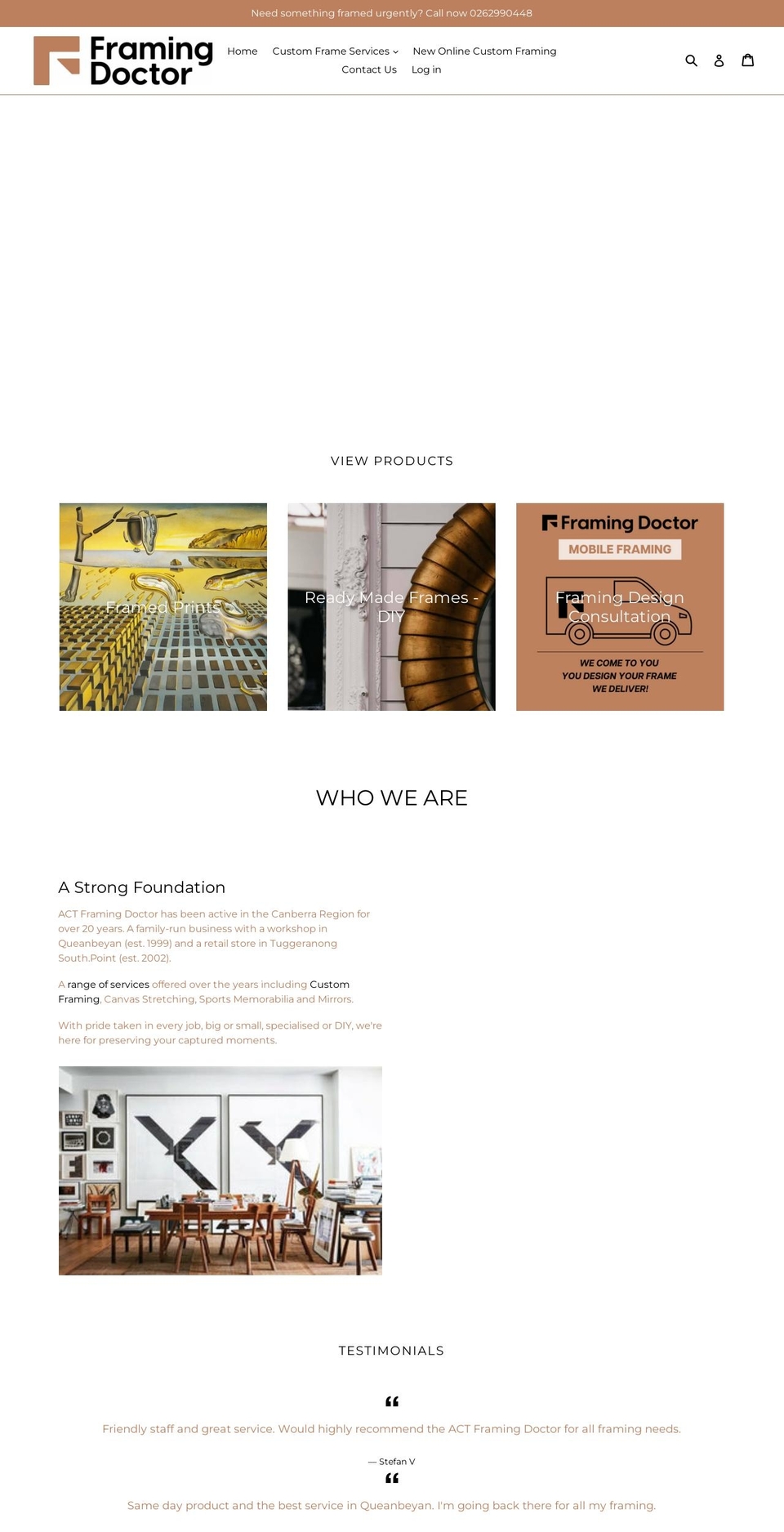 actframingdoctor.com.au shopify website screenshot