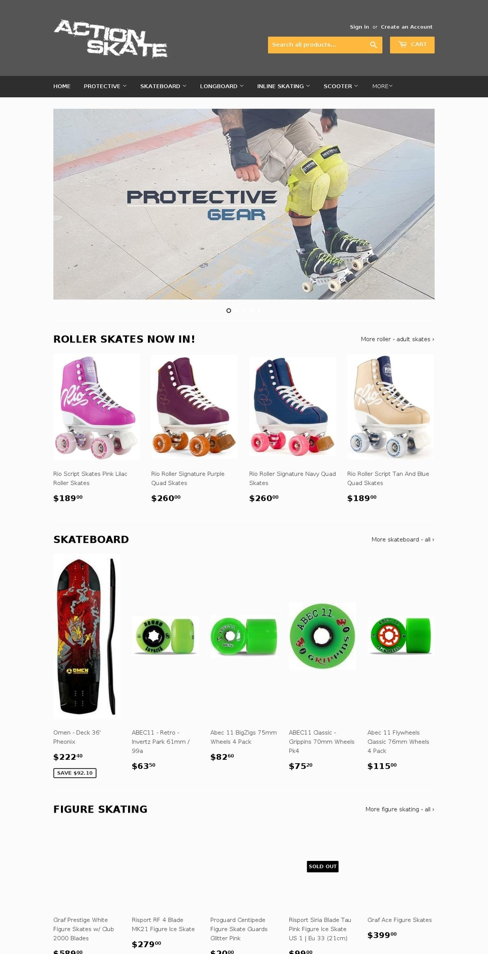 action-skate.com.au shopify website screenshot