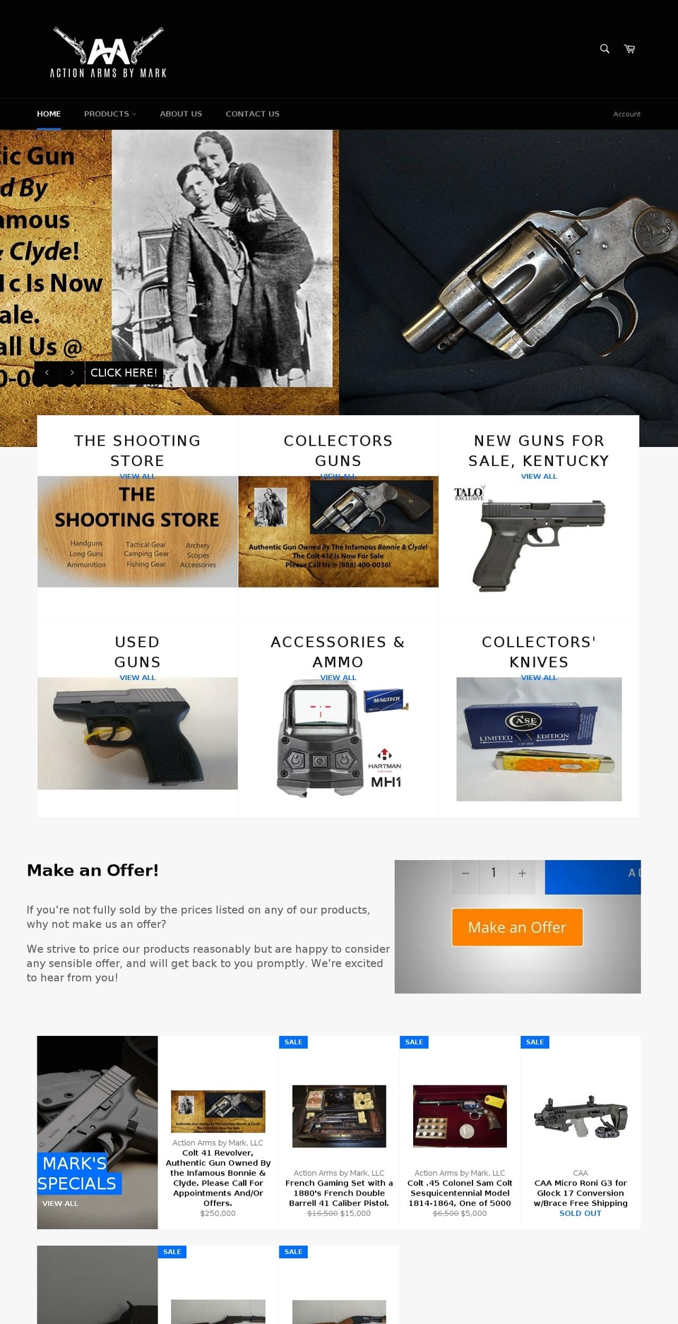 actionarmsbymark.com shopify website screenshot