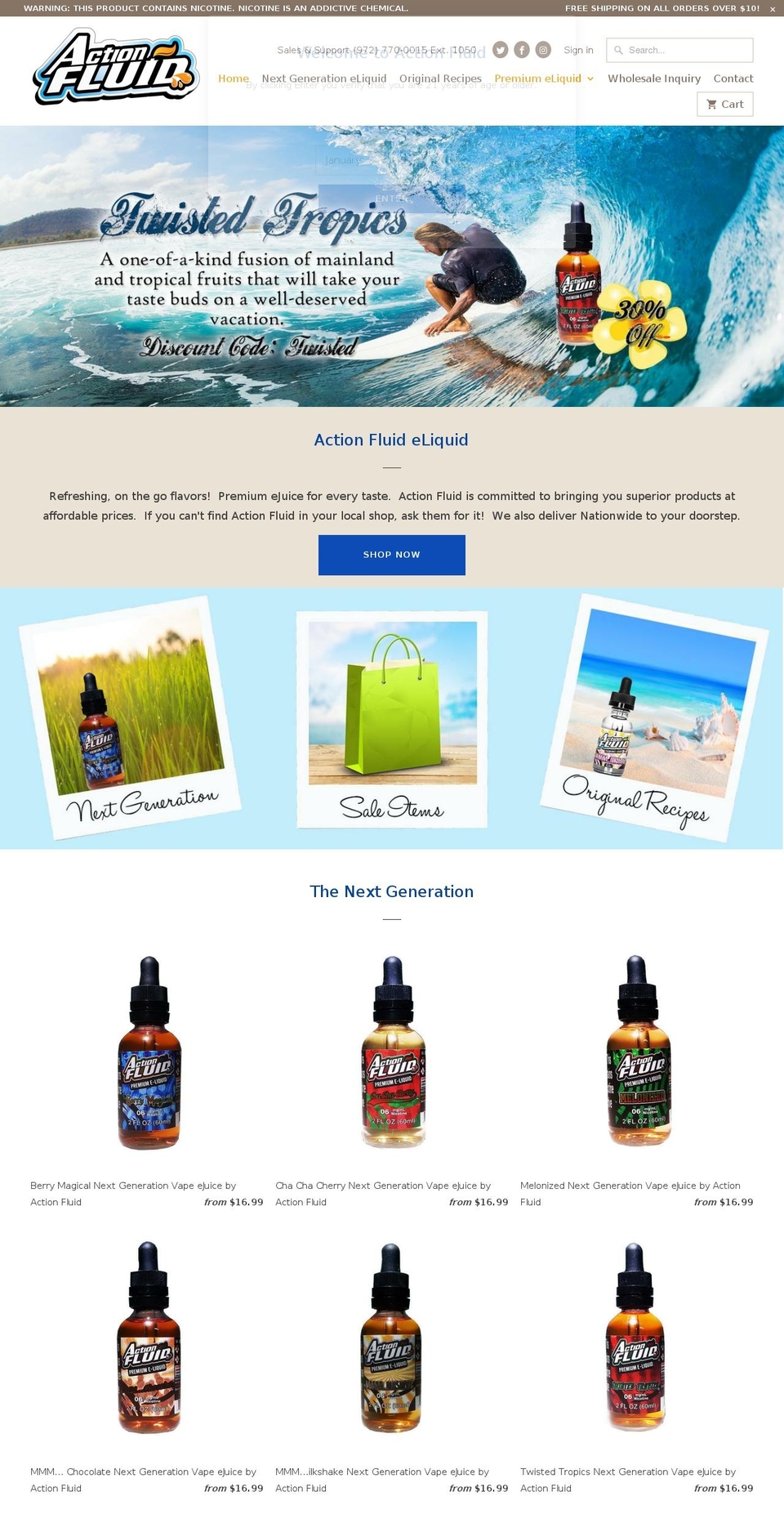 actioneliquid.com shopify website screenshot