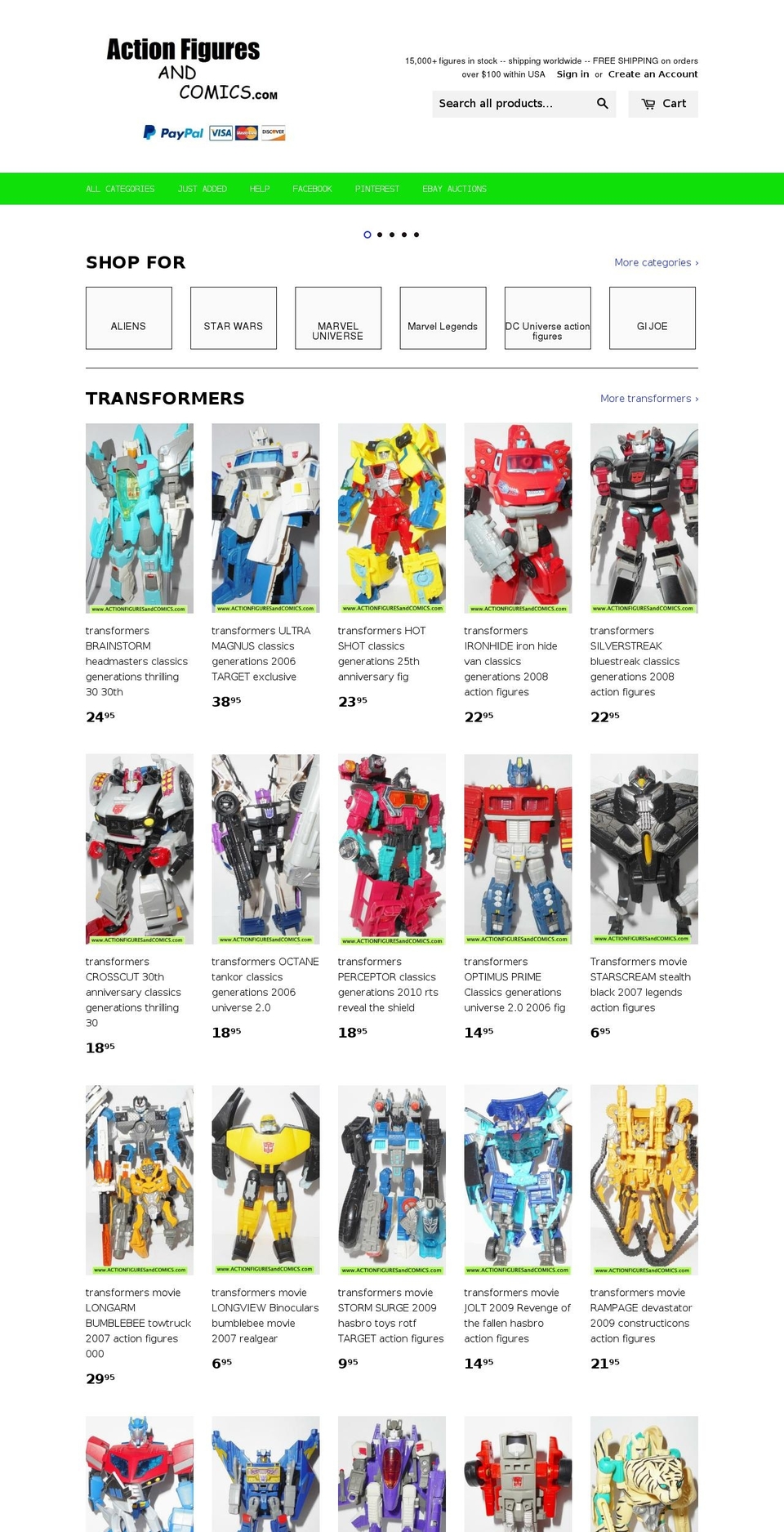 actionfiguresandcomics.com shopify website screenshot