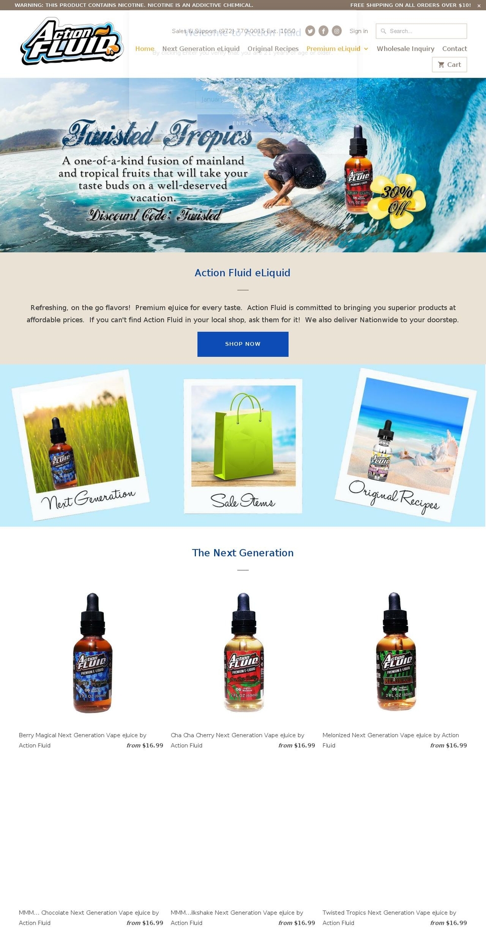 actionfluid.com shopify website screenshot
