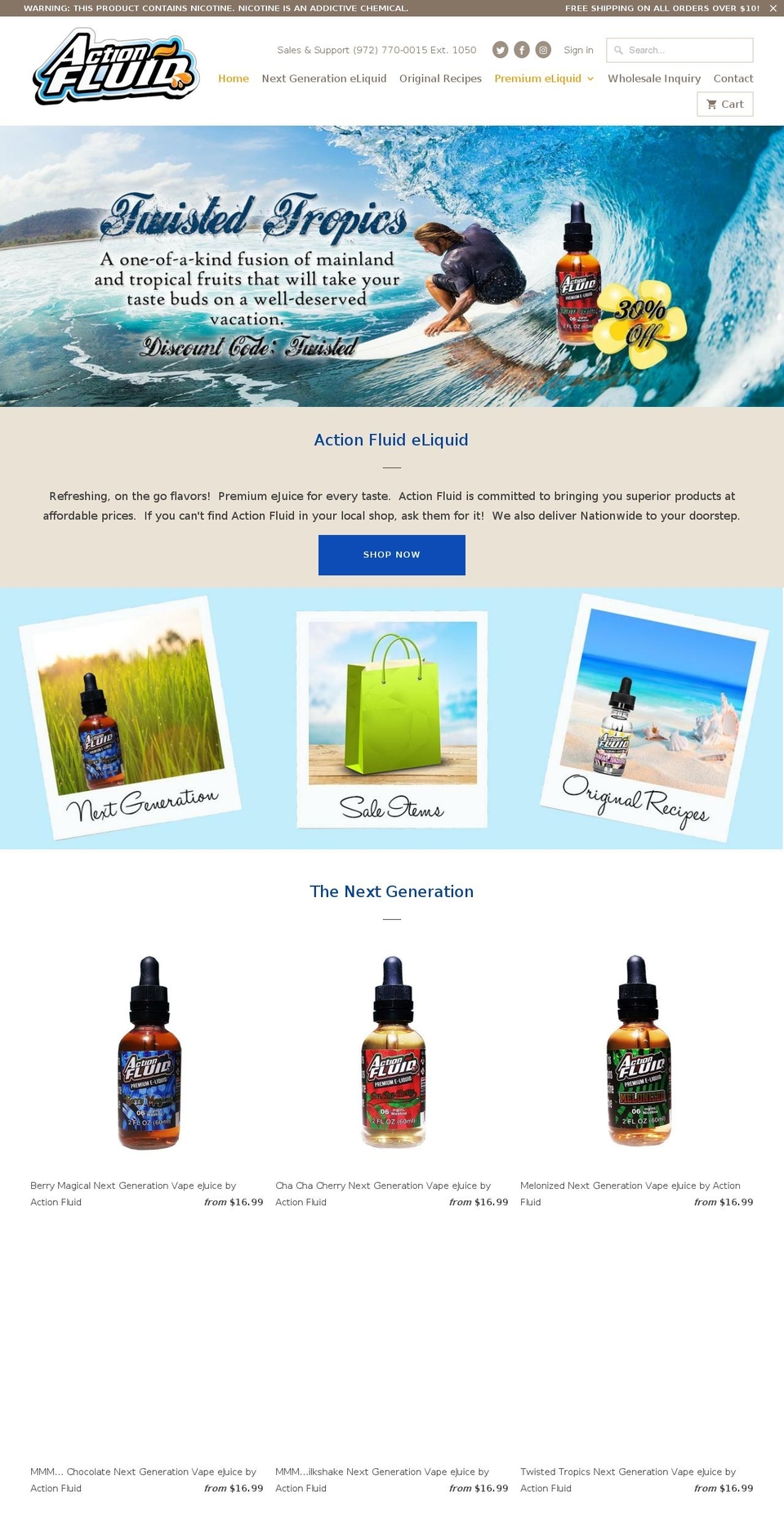 actionfluids.com shopify website screenshot