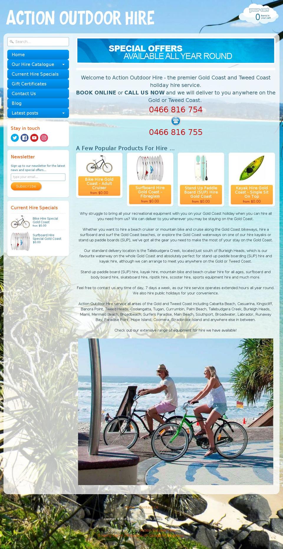 actionoutdoorhire.com.au shopify website screenshot