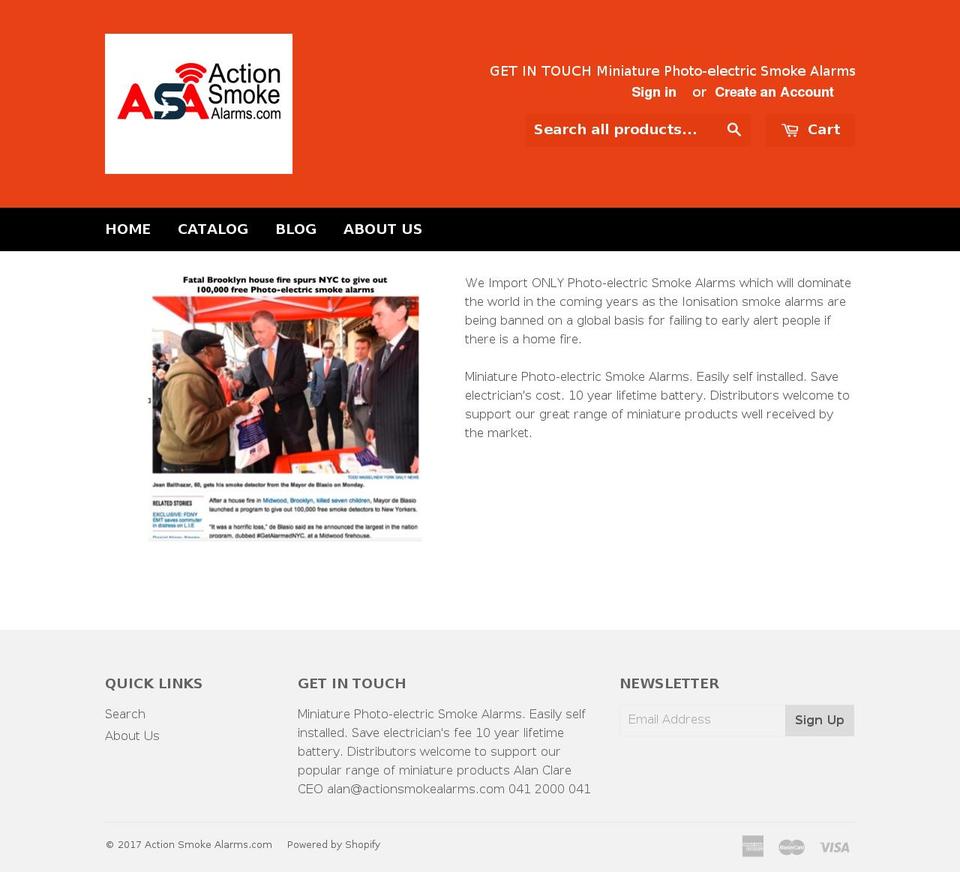 actionsmokealarms.com shopify website screenshot