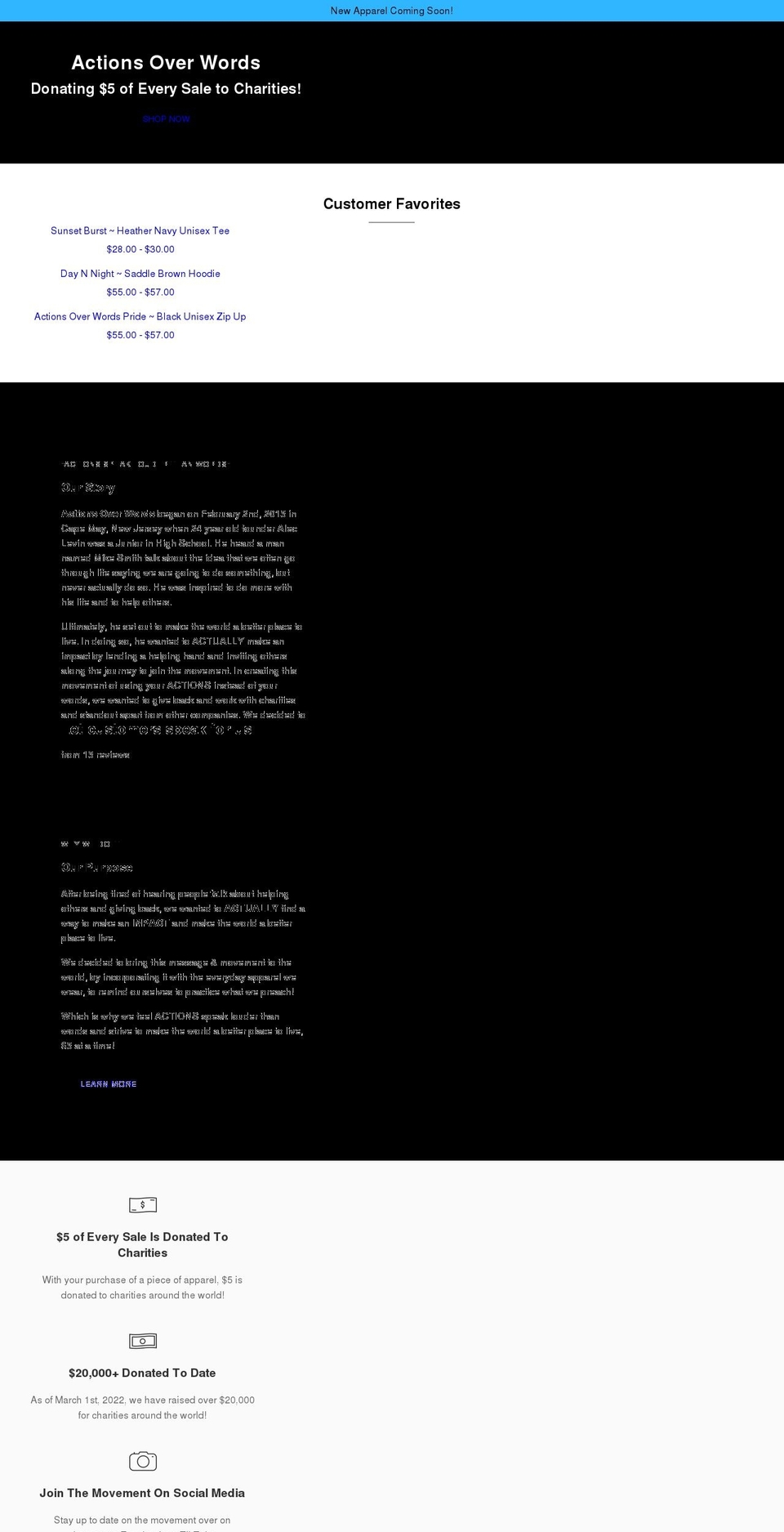 actionsoverwordsapparel.com shopify website screenshot