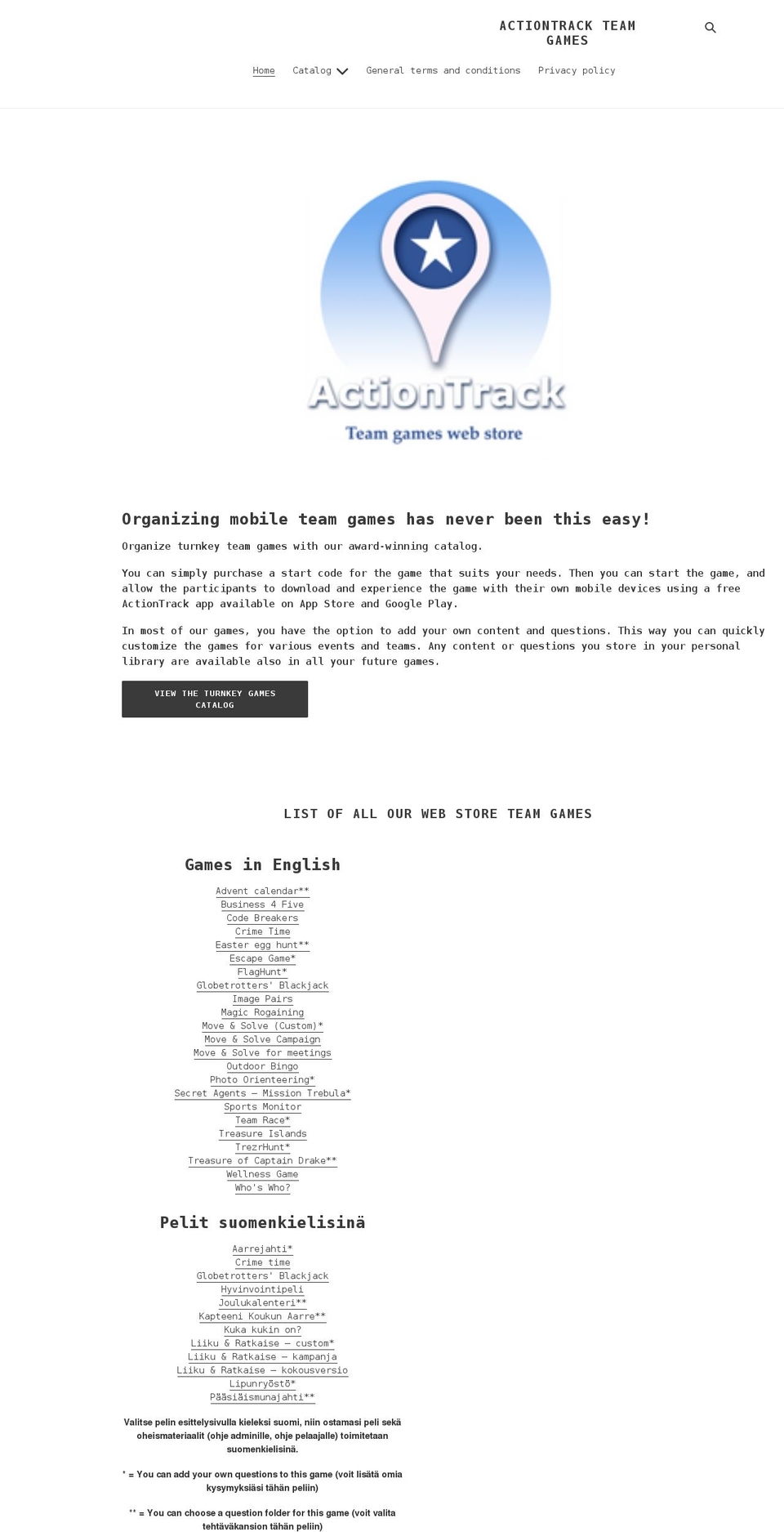 actiontrack-team-games.myshopify.com shopify website screenshot