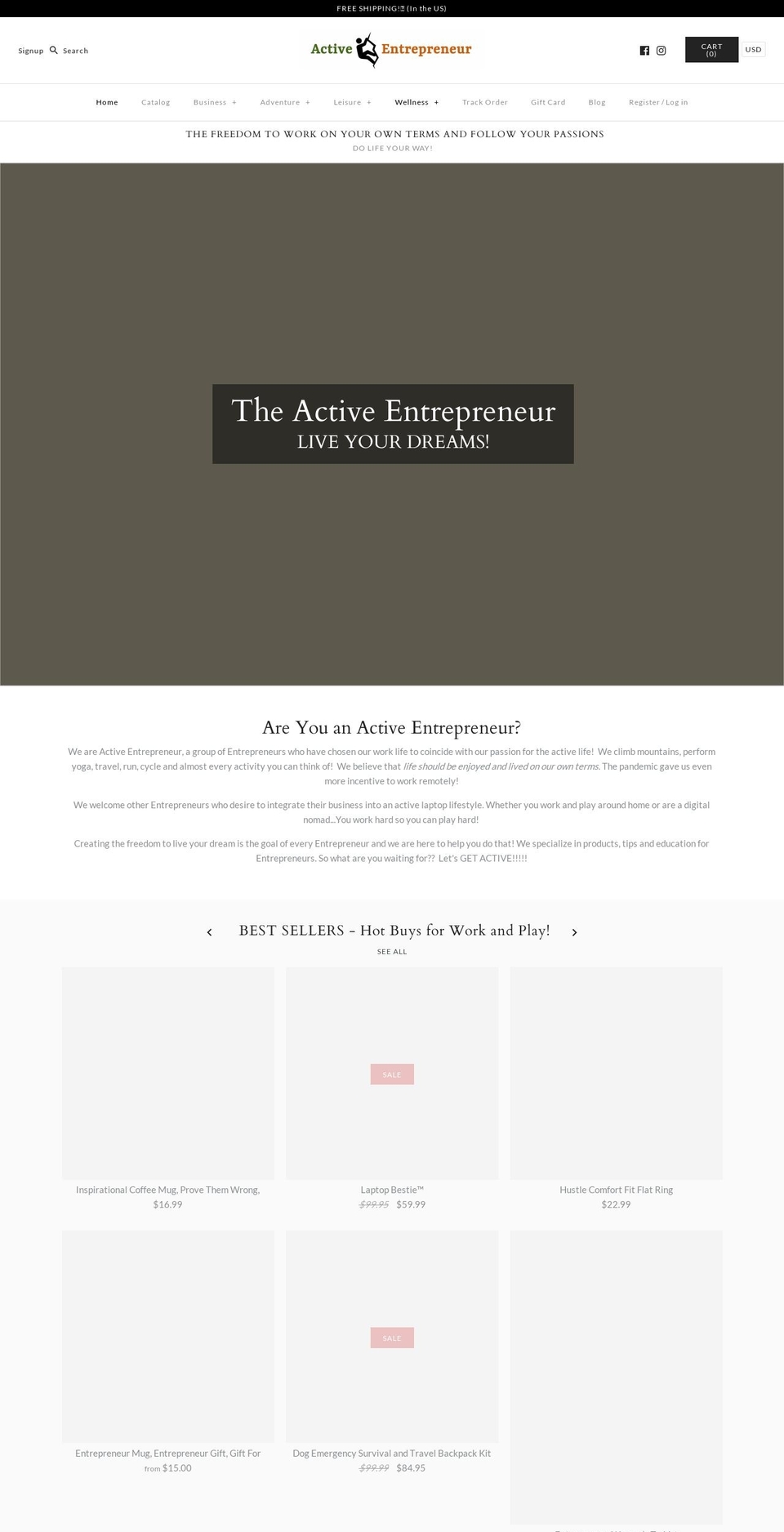 DEV with Installments message Shopify theme site example active-entrepreneur.com