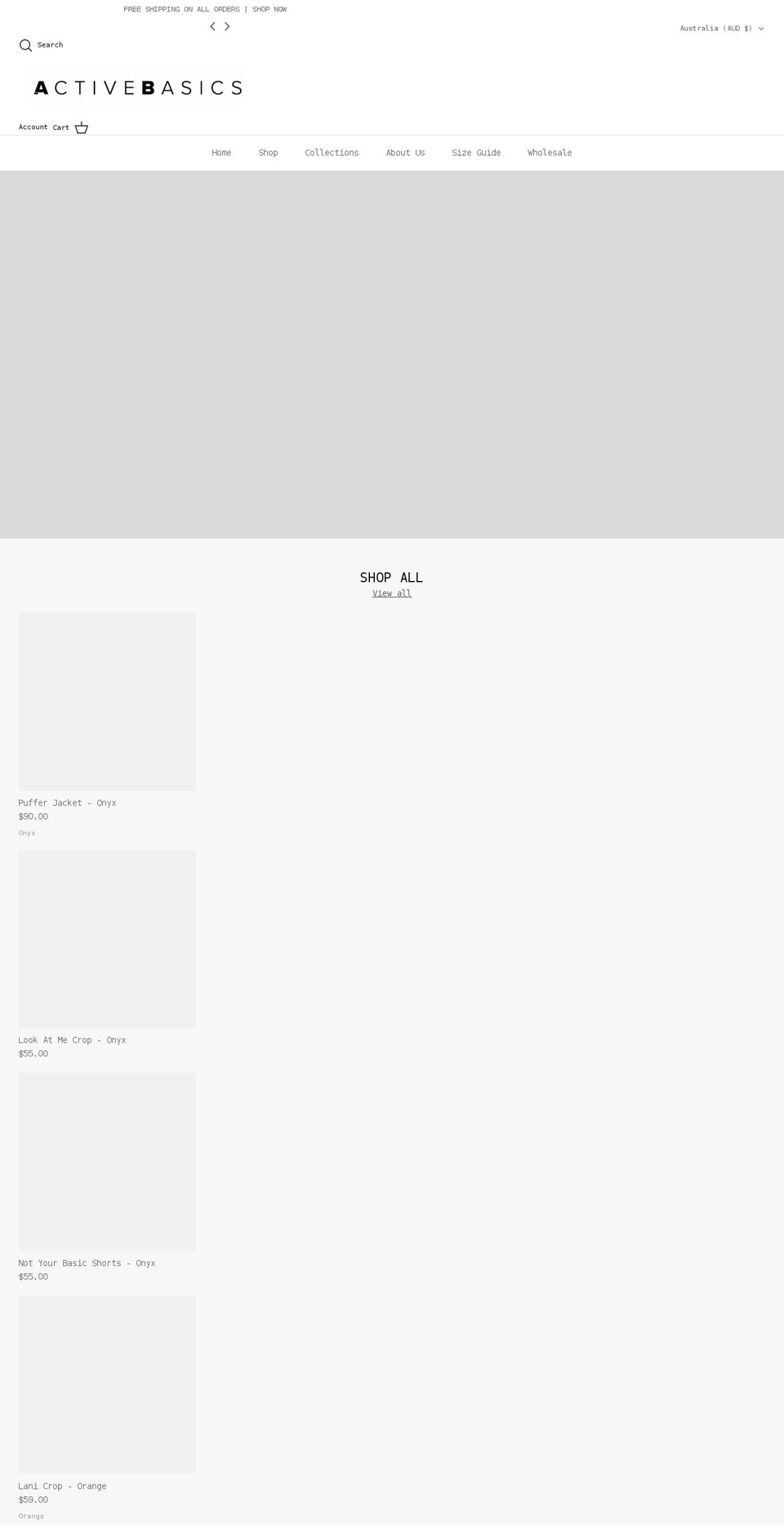 activebasics.com.au shopify website screenshot