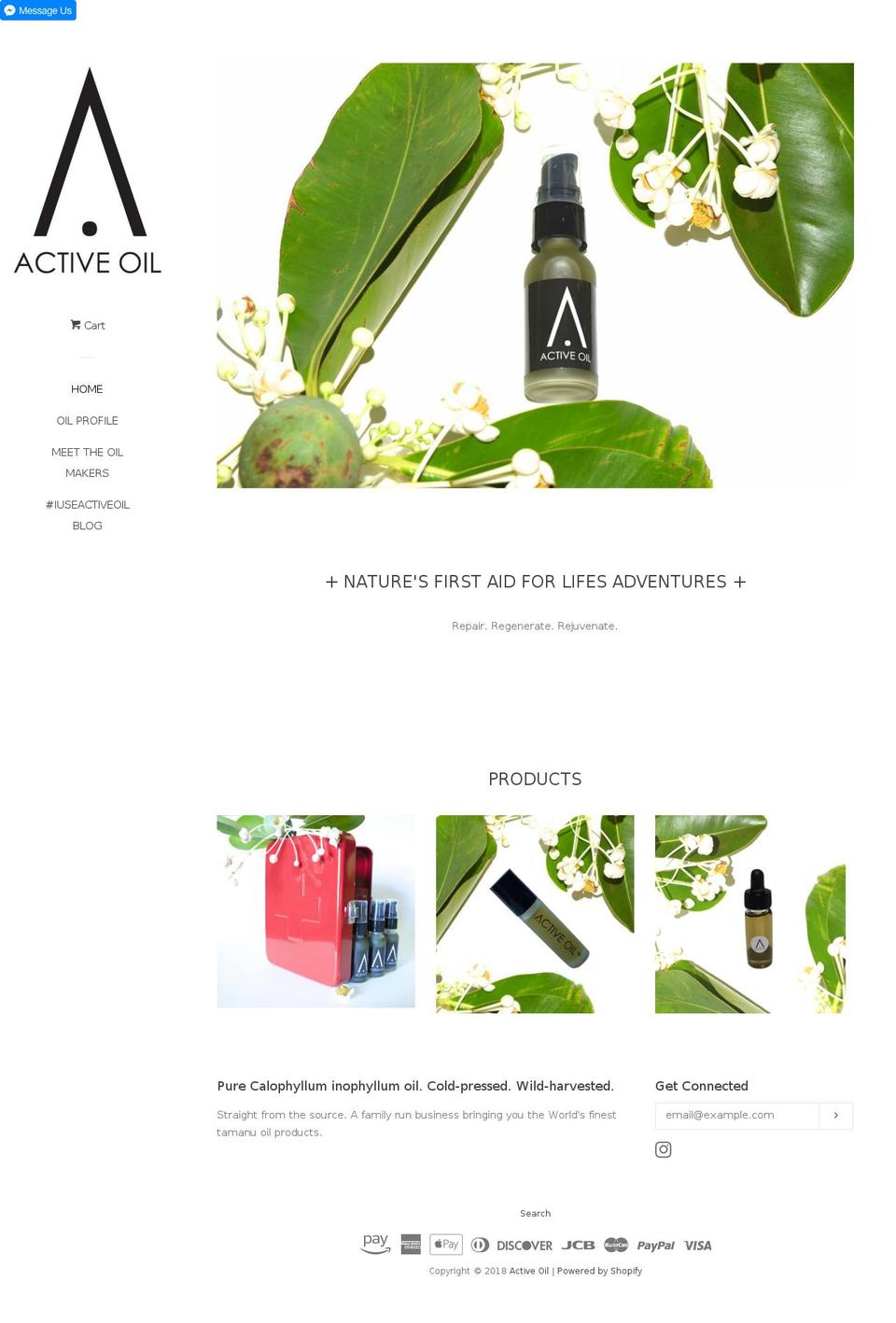 activeoilinfo.com — Shopify storefront screenshot