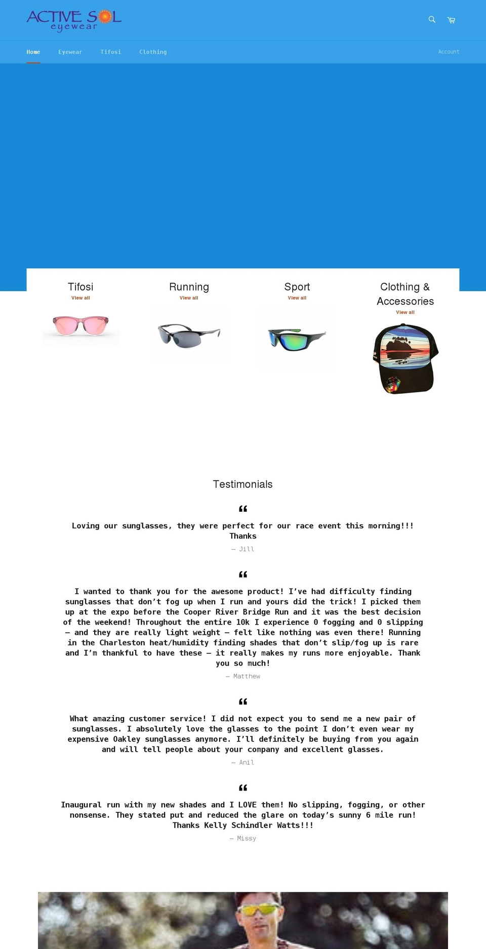 activesoleyewear.com shopify website screenshot