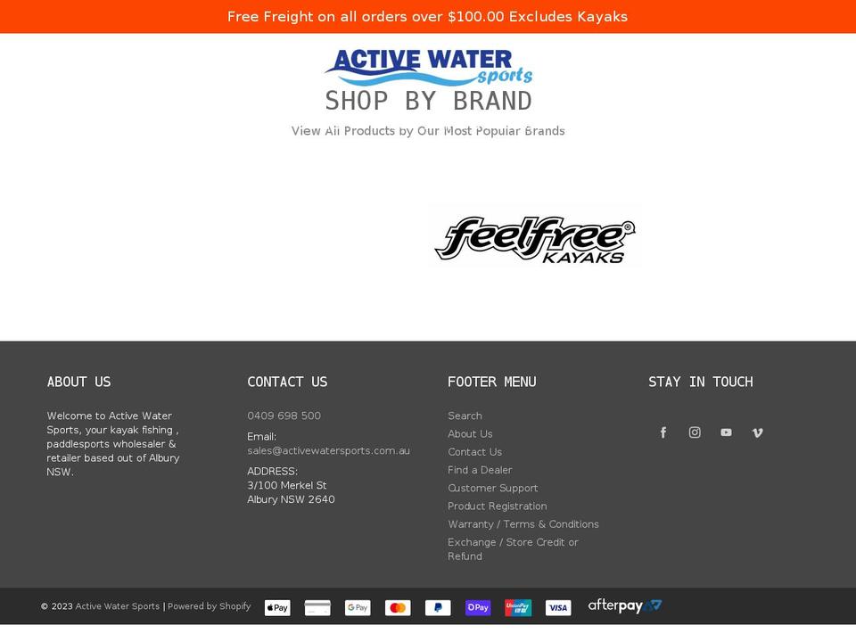 activewatersports.com.au shopify website screenshot