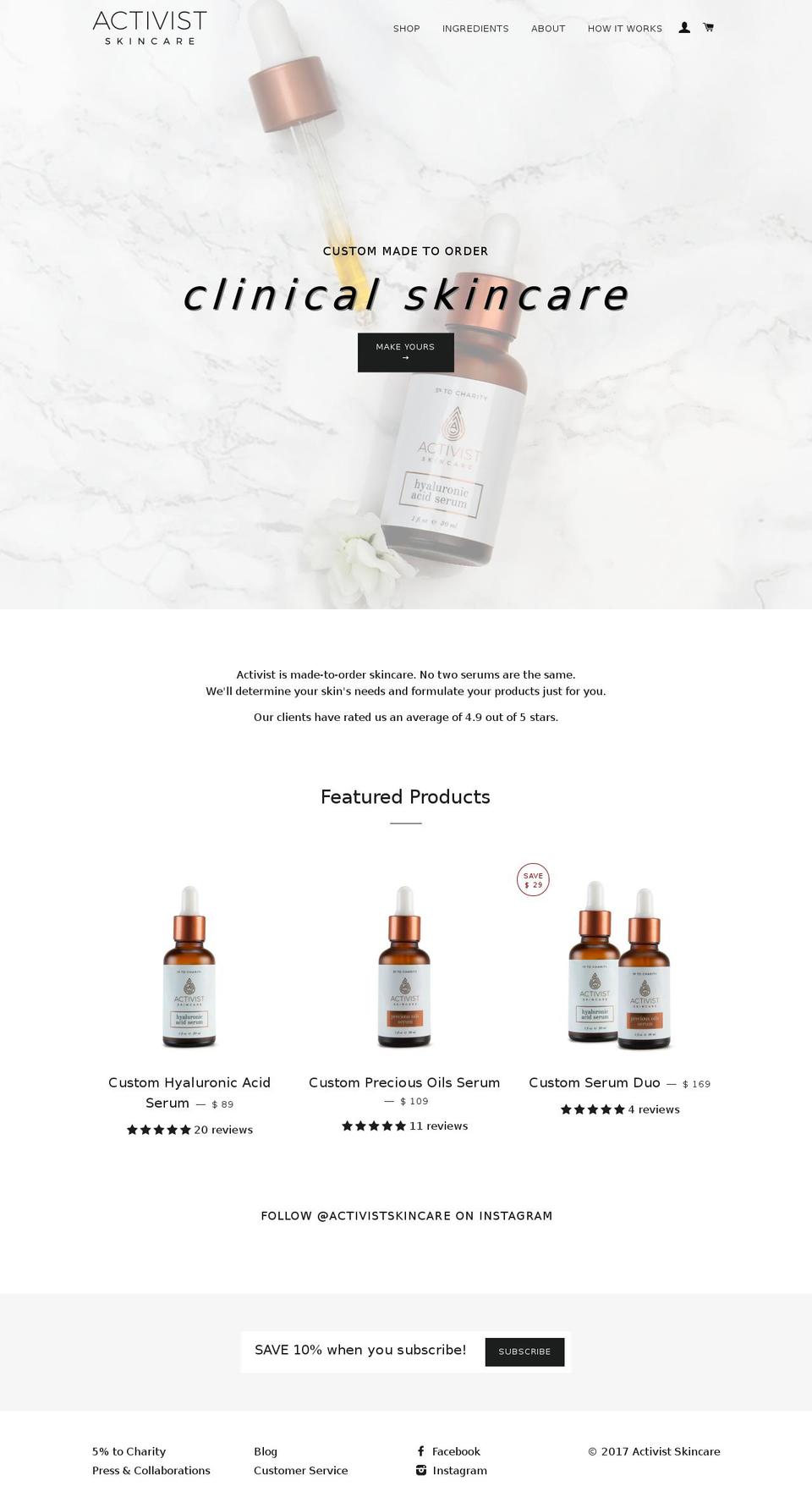 activistskincare.com shopify website screenshot