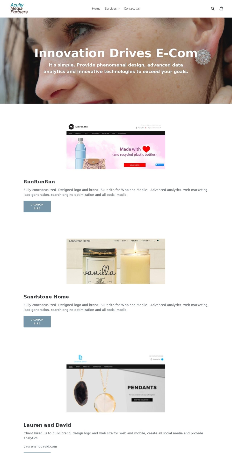 acuitymediapartners.com — Shopify storefront screenshot