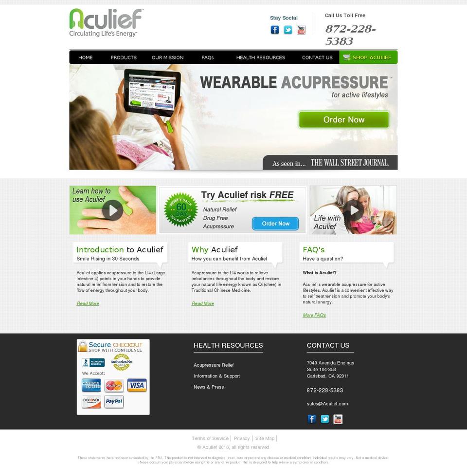 aculief.com shopify website screenshot