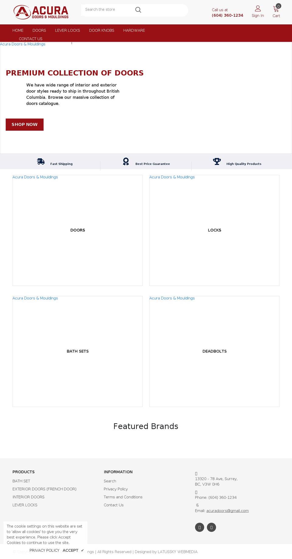 acuradoors.com shopify website screenshot