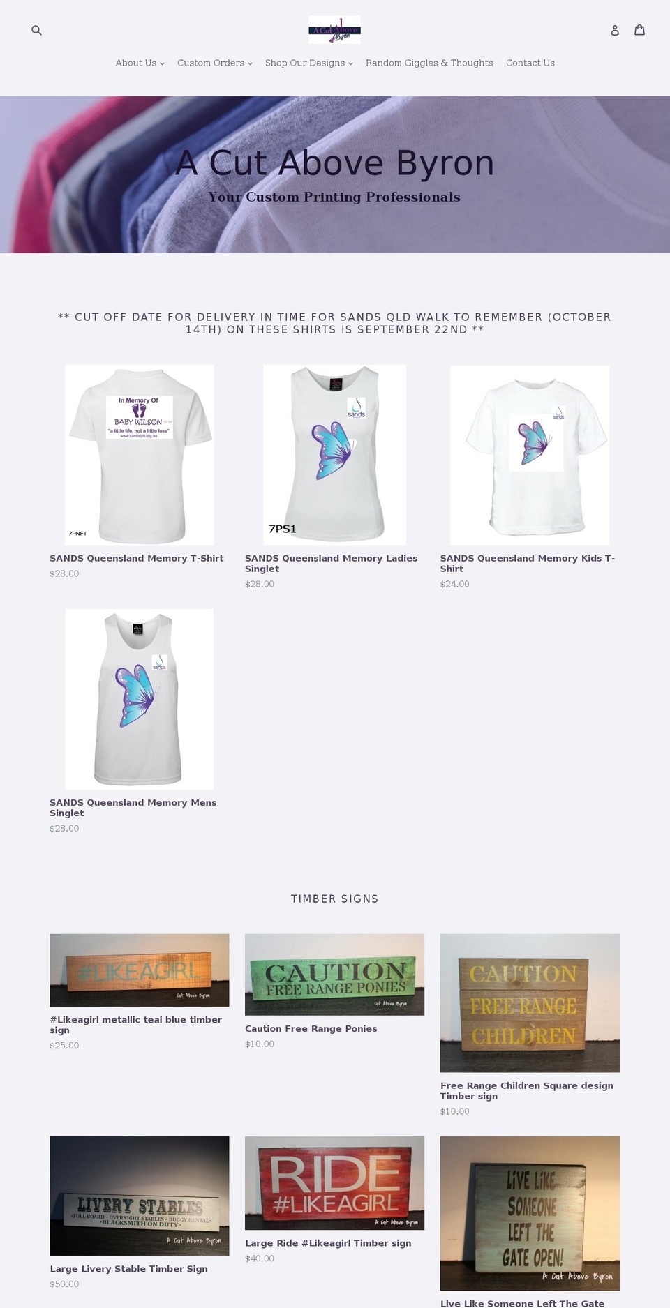 acutabovebyron.com — Shopify storefront screenshot