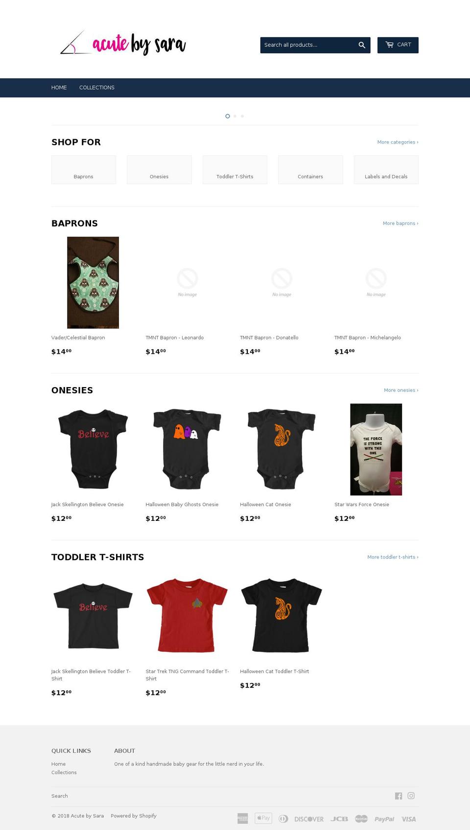 acutebysara.com shopify website screenshot