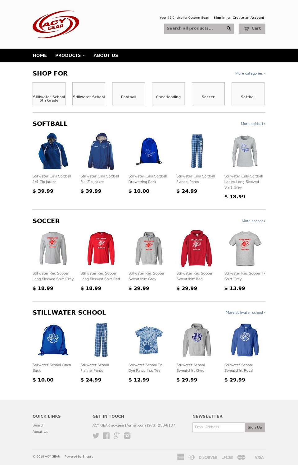 acygear.com — Shopify storefront screenshot
