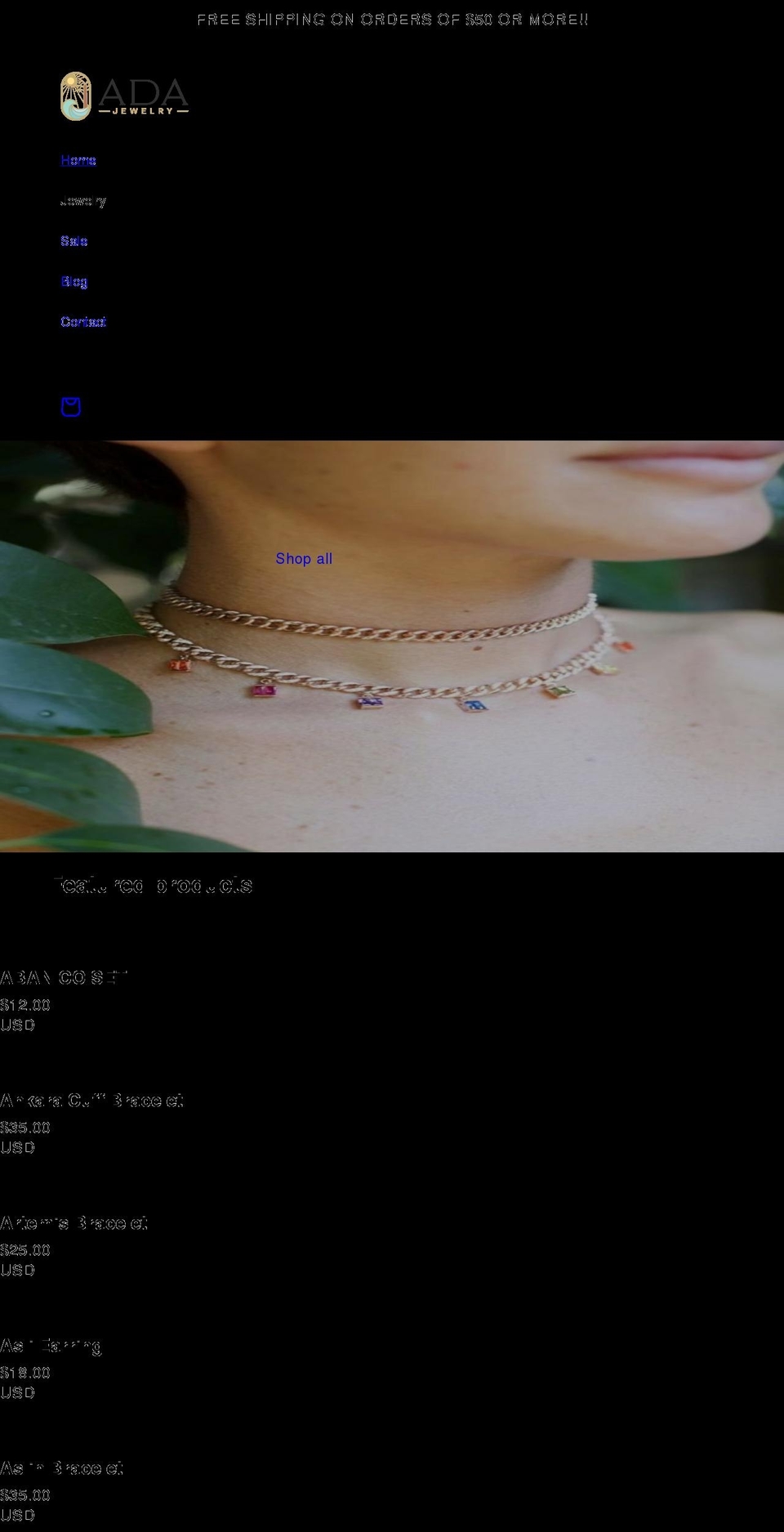 ada-jewelry.com shopify website screenshot