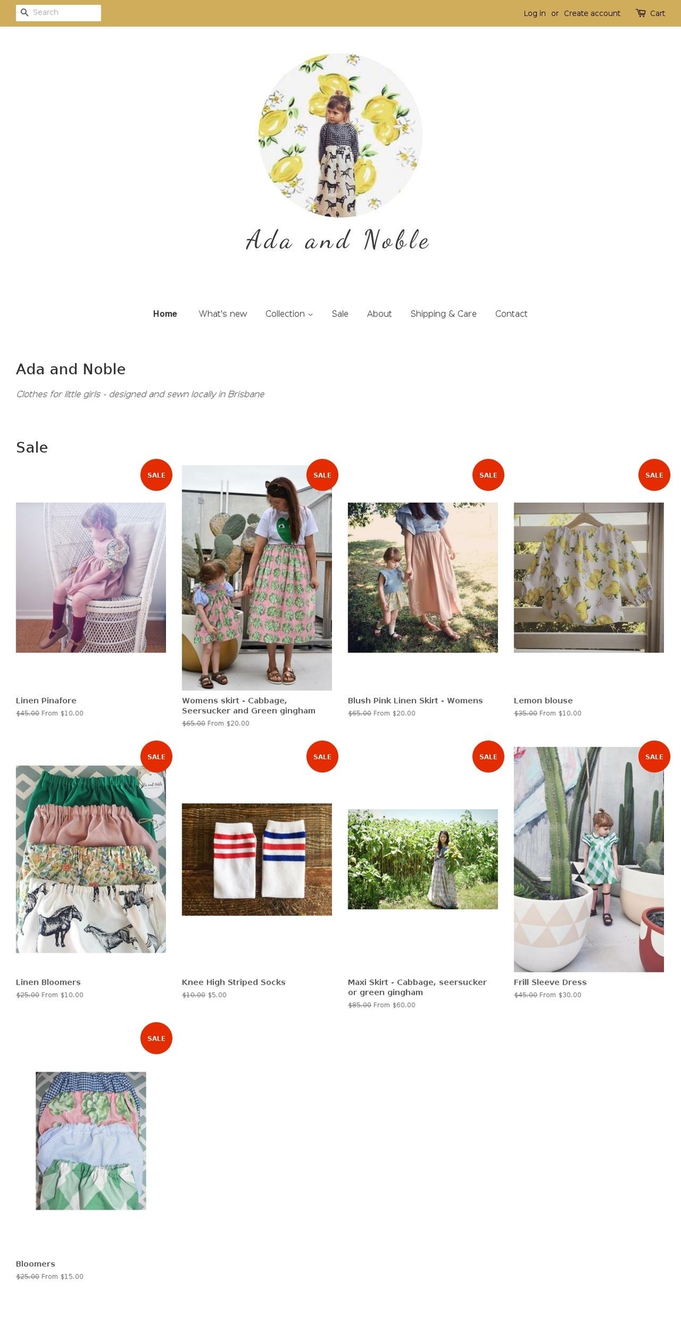 adaandnoble.com — Shopify storefront screenshot