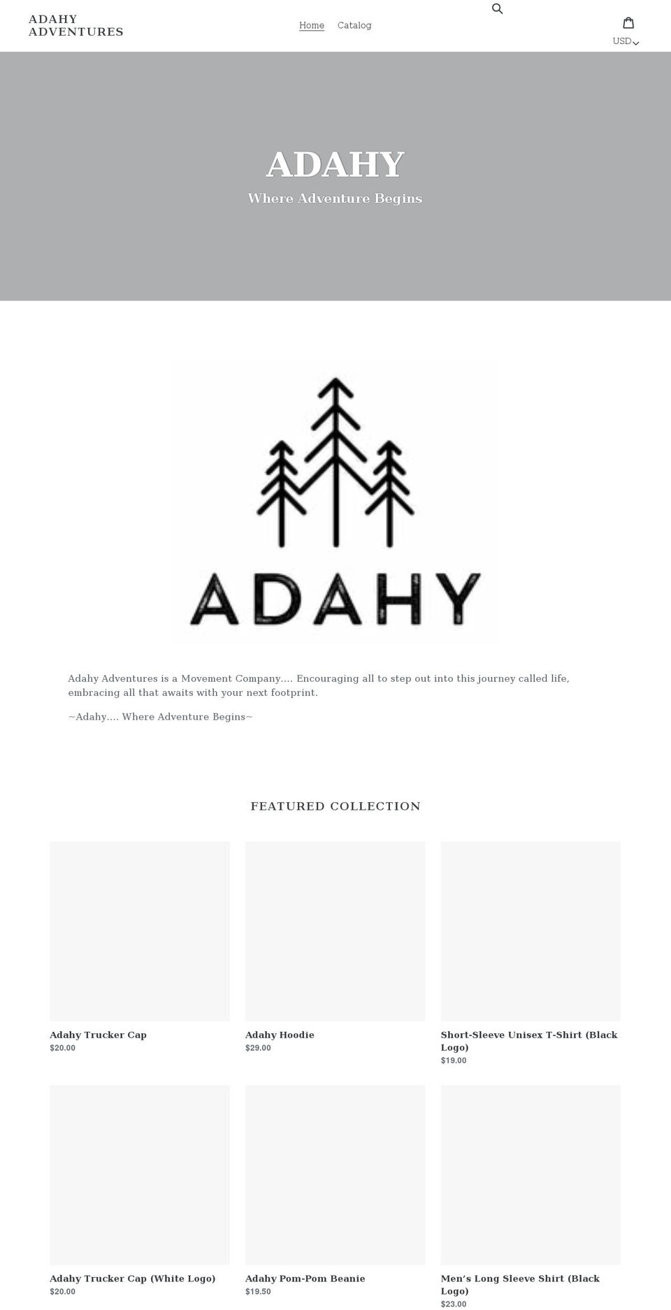 adahyadventures.com shopify website screenshot