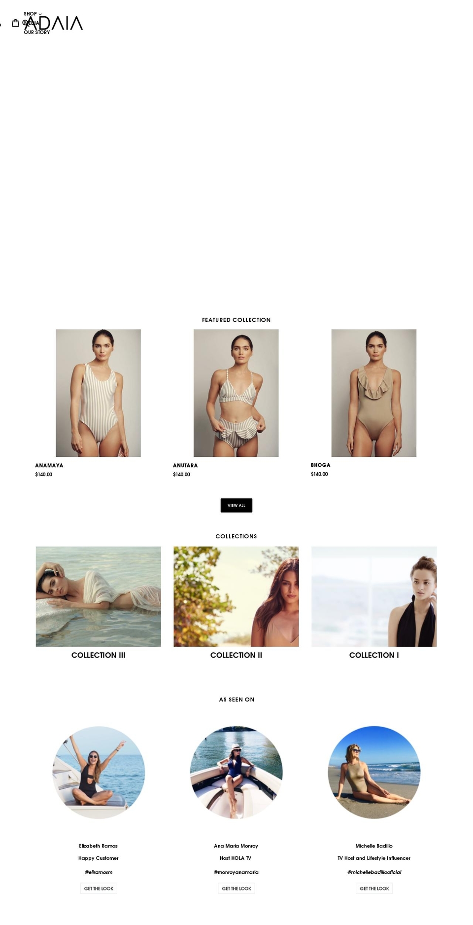adaiaswimwear.com shopify website screenshot