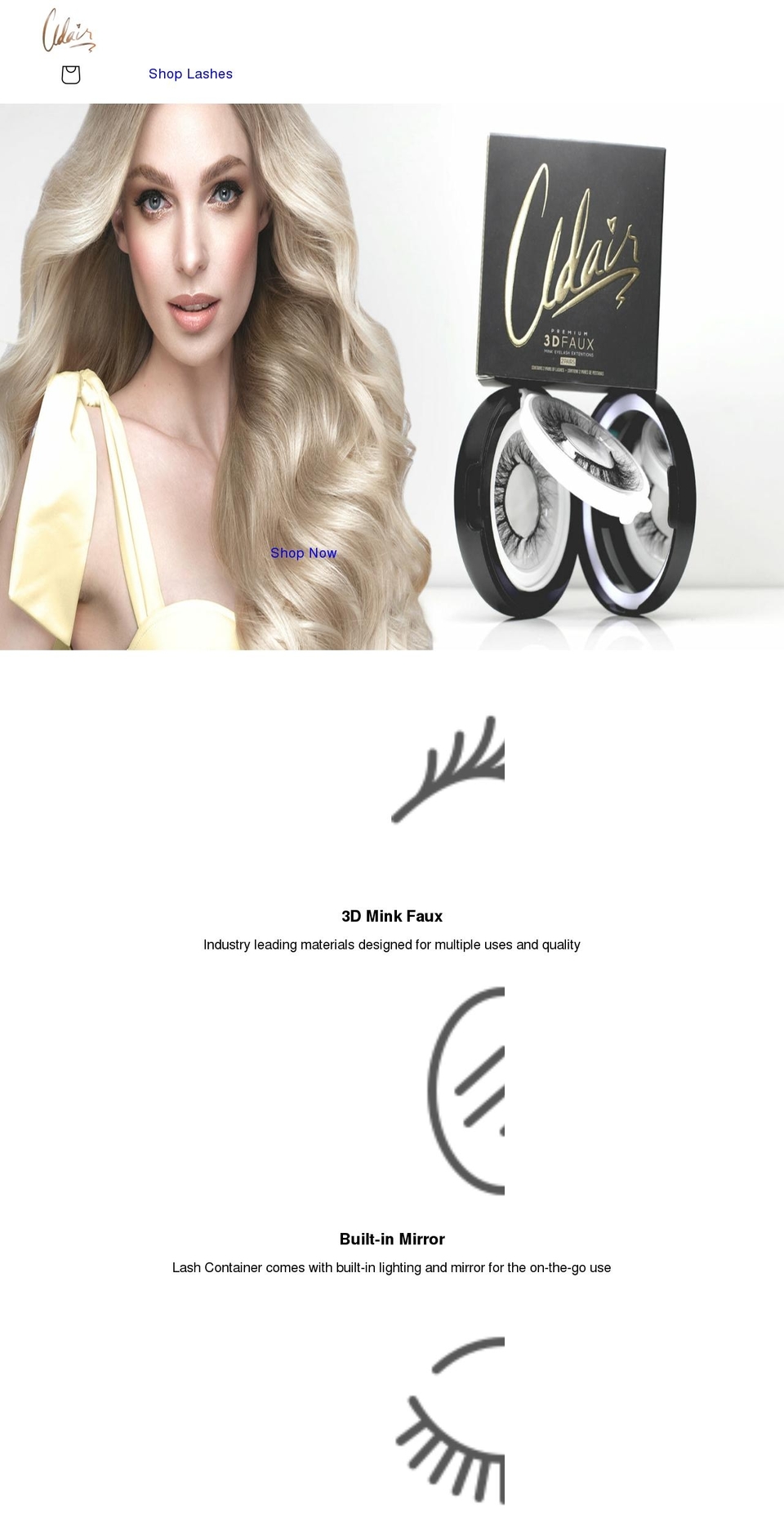 adairlashes.com shopify website screenshot