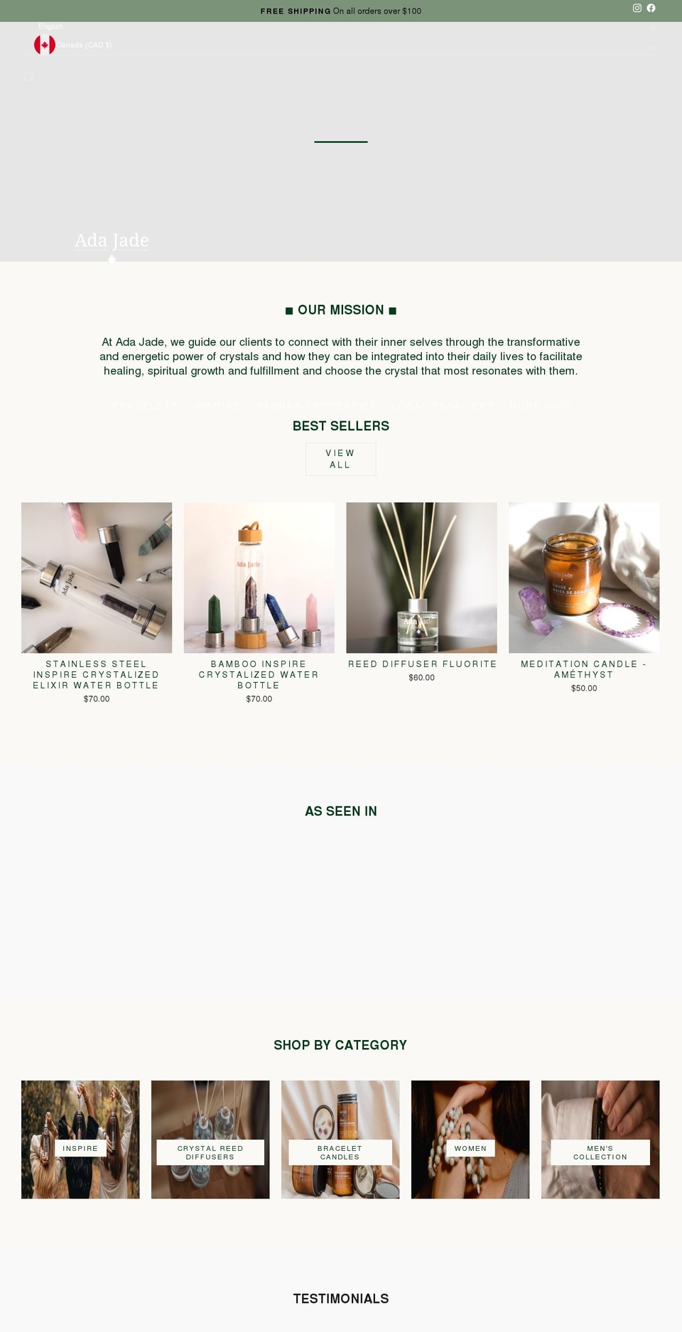 adajadejewelry.com shopify website screenshot