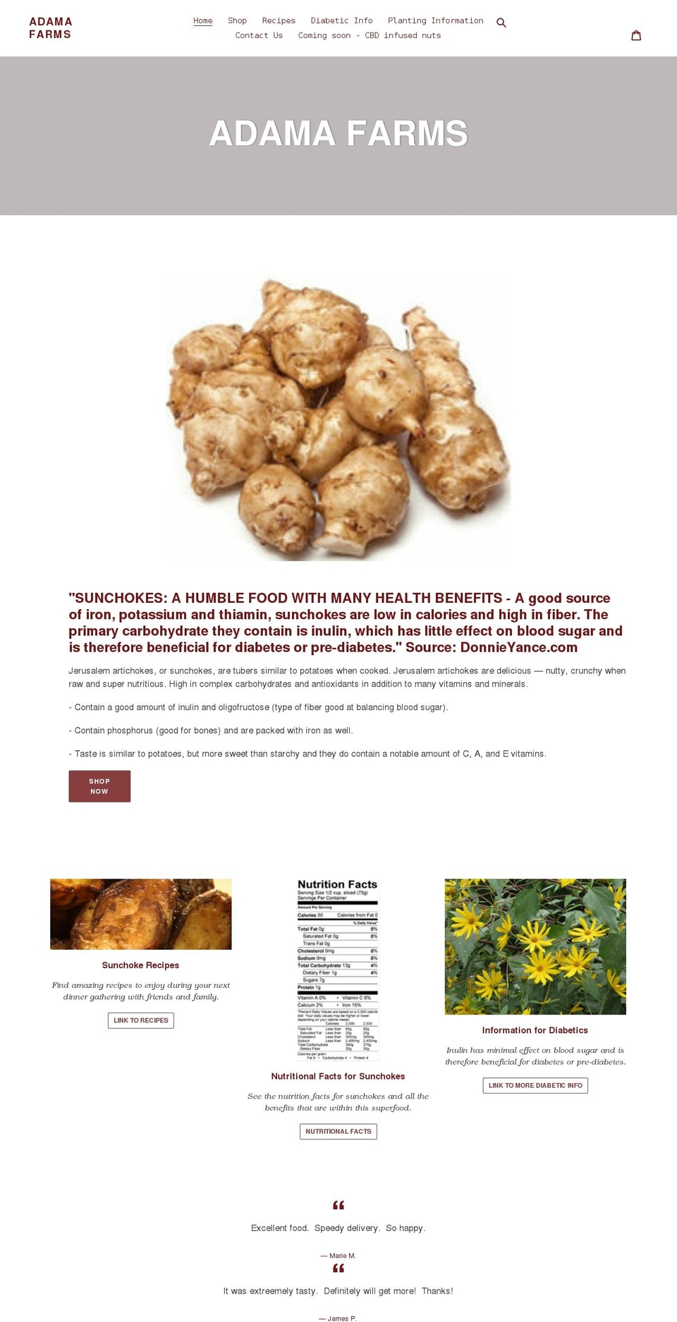 adamafarms.com shopify website screenshot