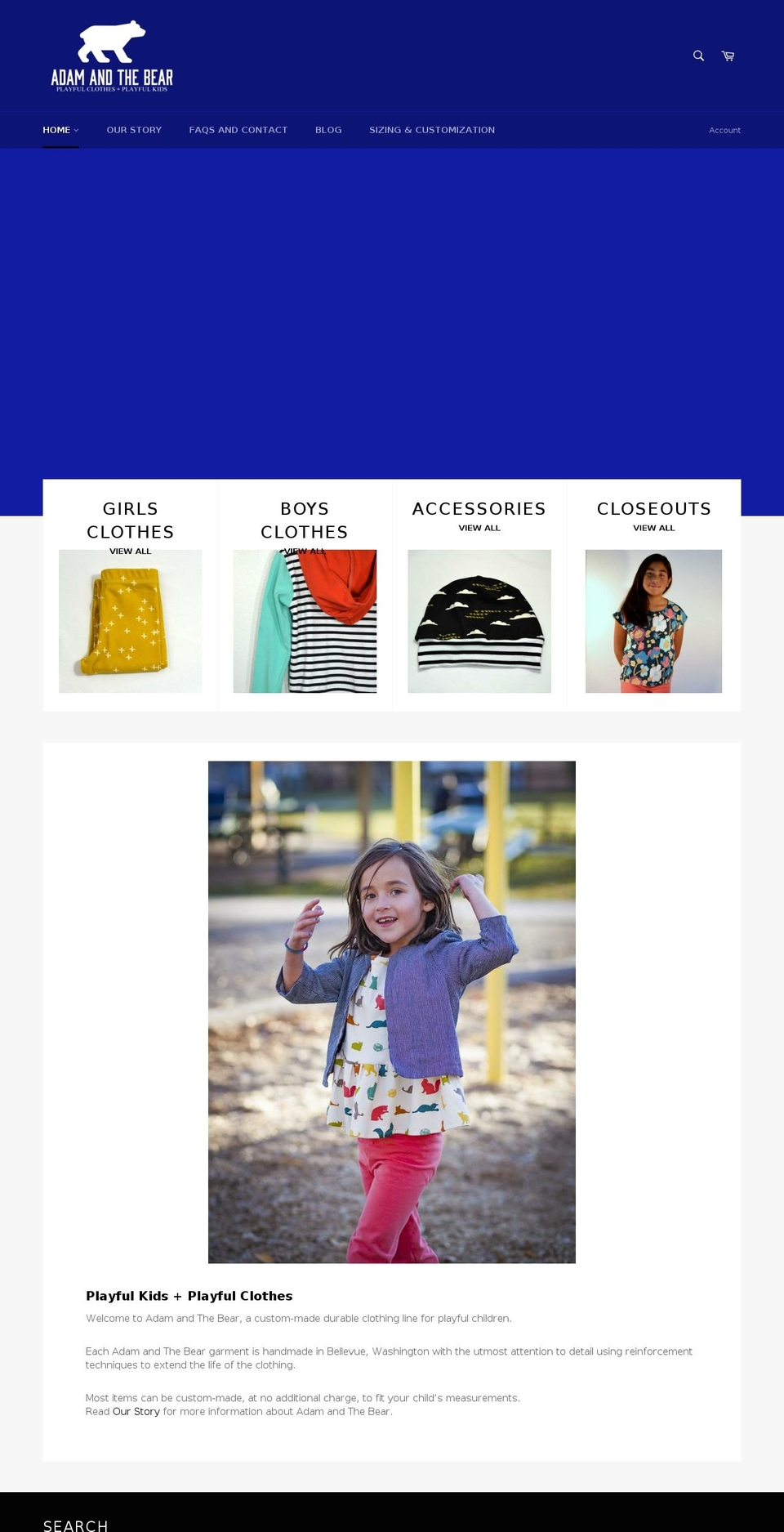 adamandthebear.com — Shopify storefront screenshot