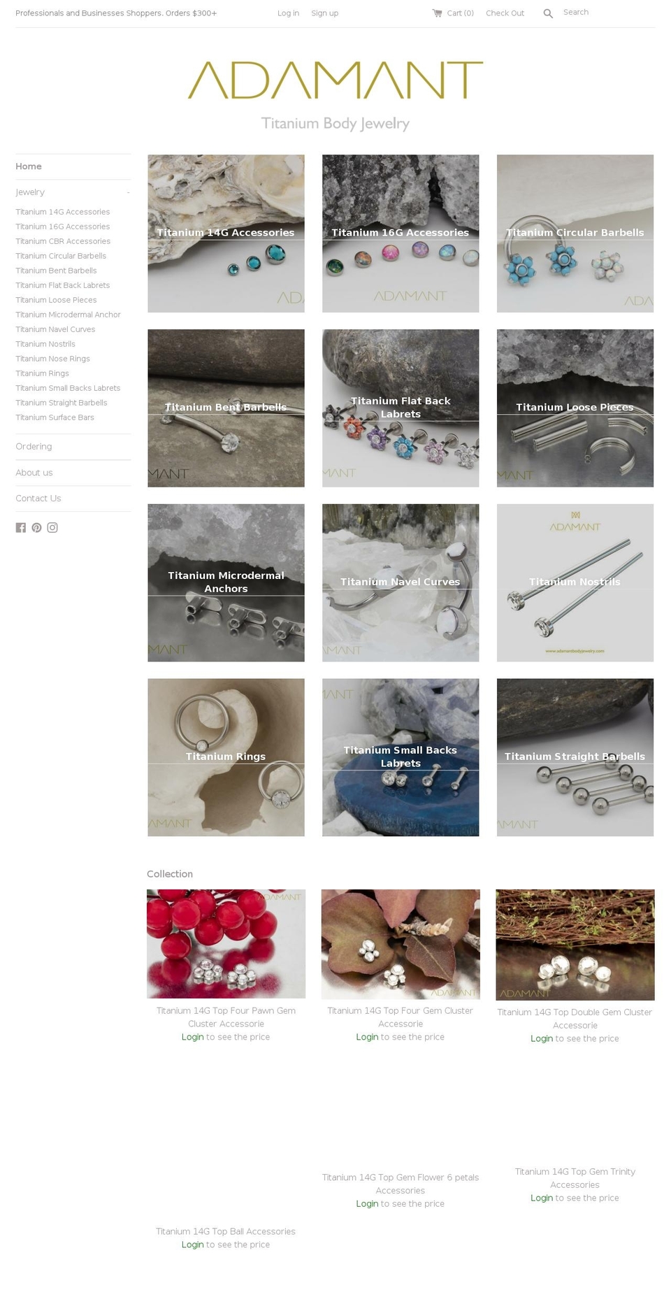 adamantbodyjewelry.com — Shopify storefront screenshot