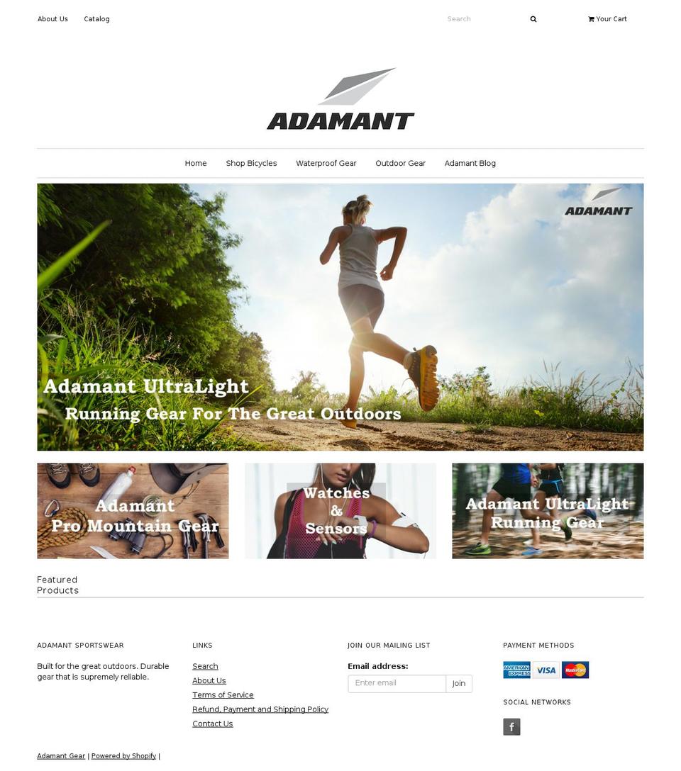 adamantgear.com shopify website screenshot