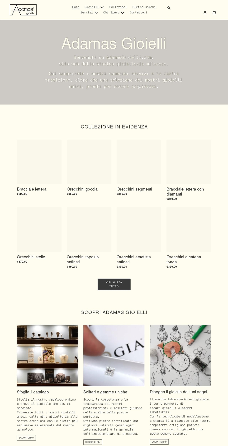 adamas-gioielli.myshopify.com shopify website screenshot