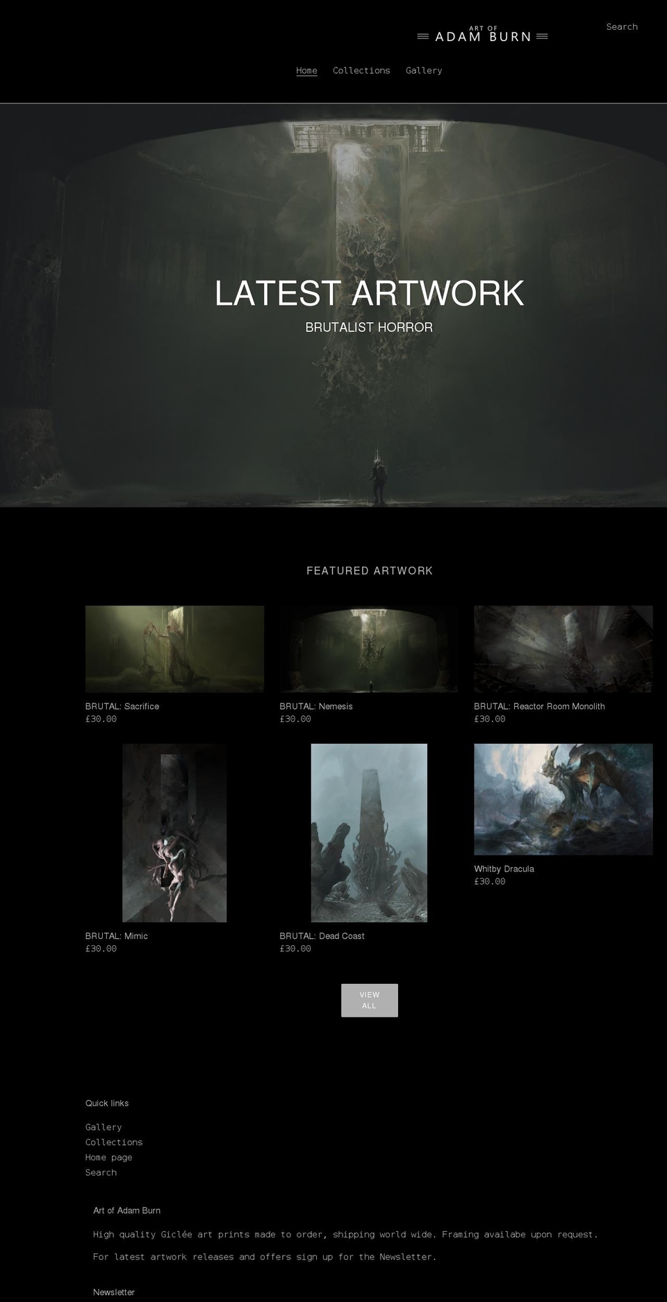 adamburnart.com shopify website screenshot