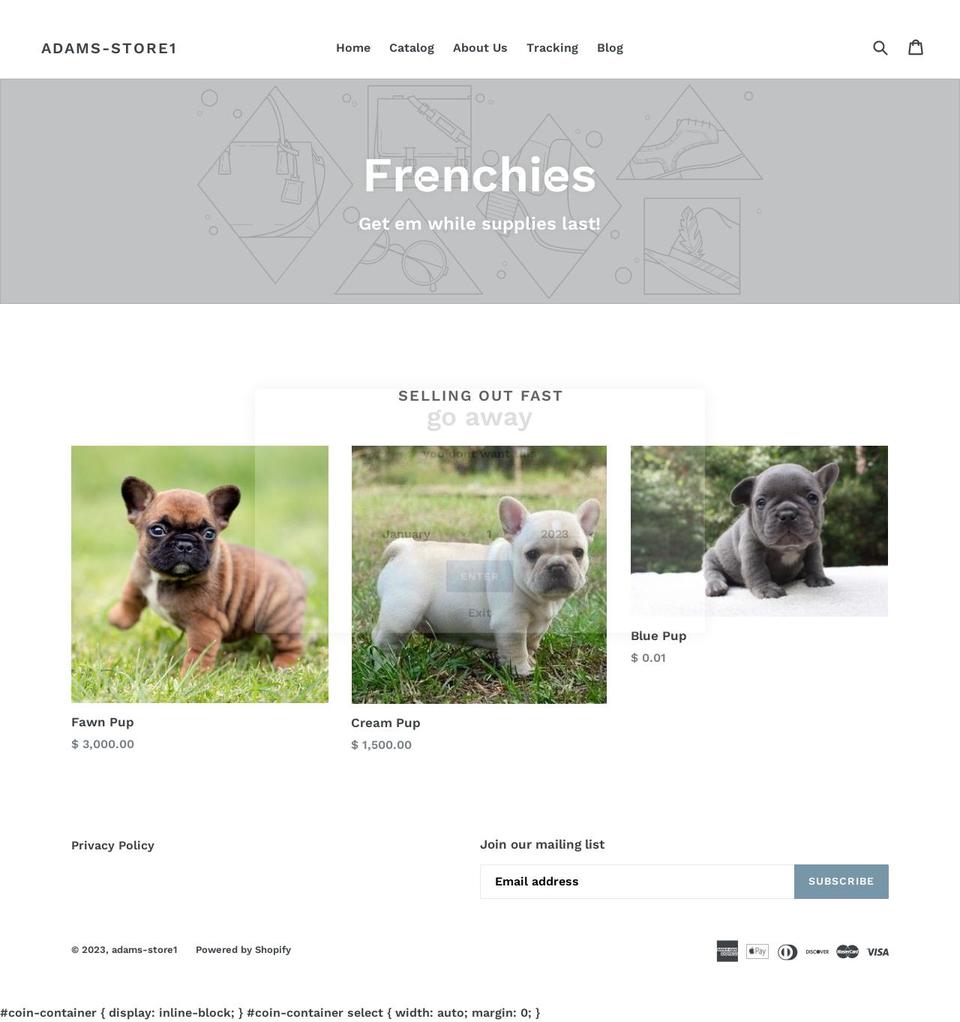 adams-store1.myshopify.com shopify website screenshot