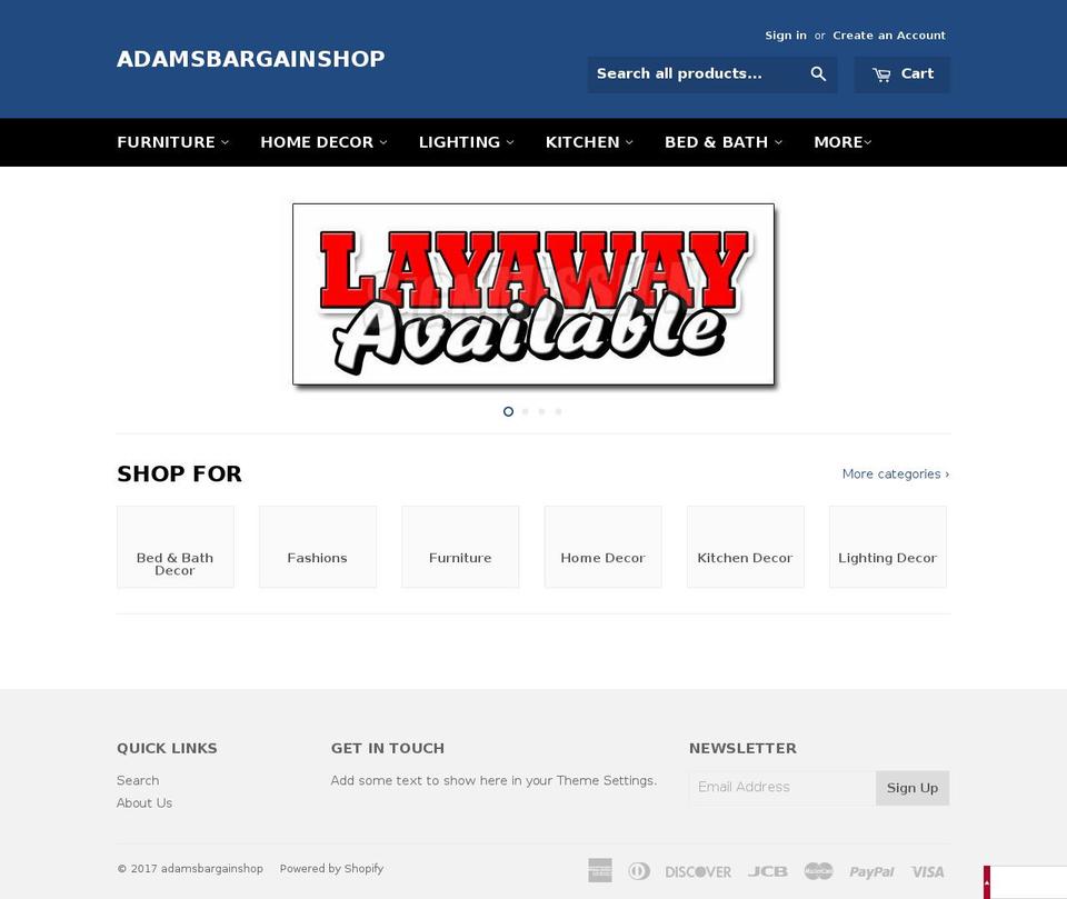 Sense Shopify theme site example adamsbargainshop.com