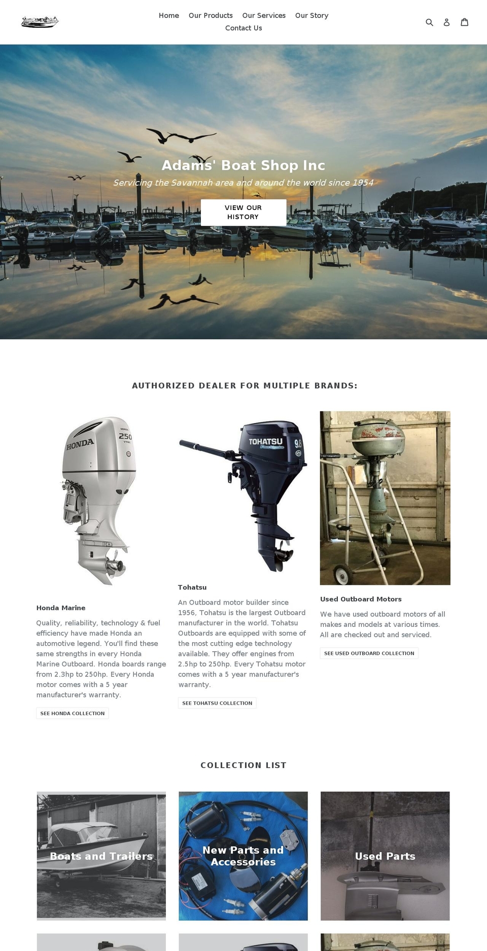 adamsboatshopinc.com — Shopify storefront screenshot