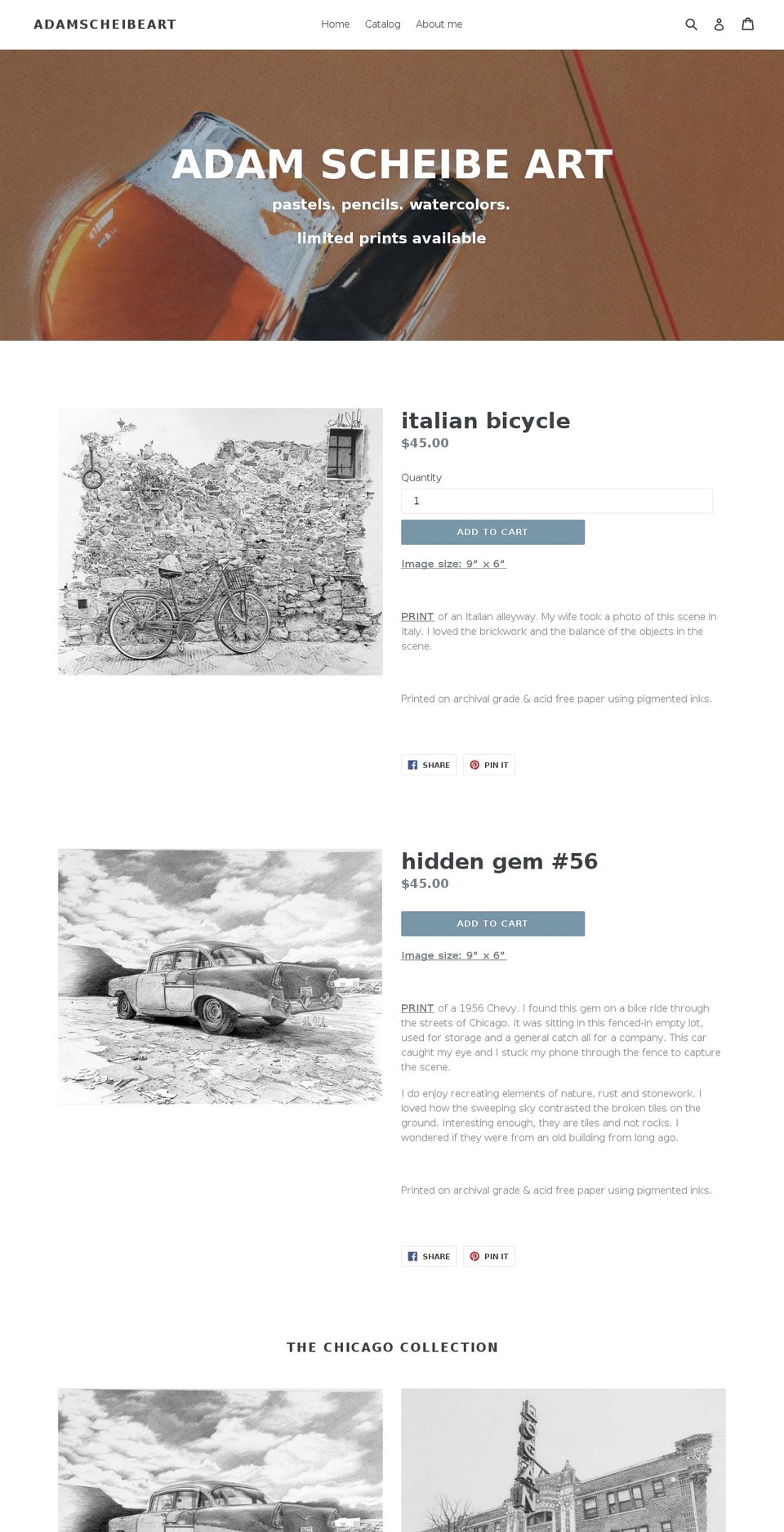 adamscheibeart.com — Shopify storefront screenshot