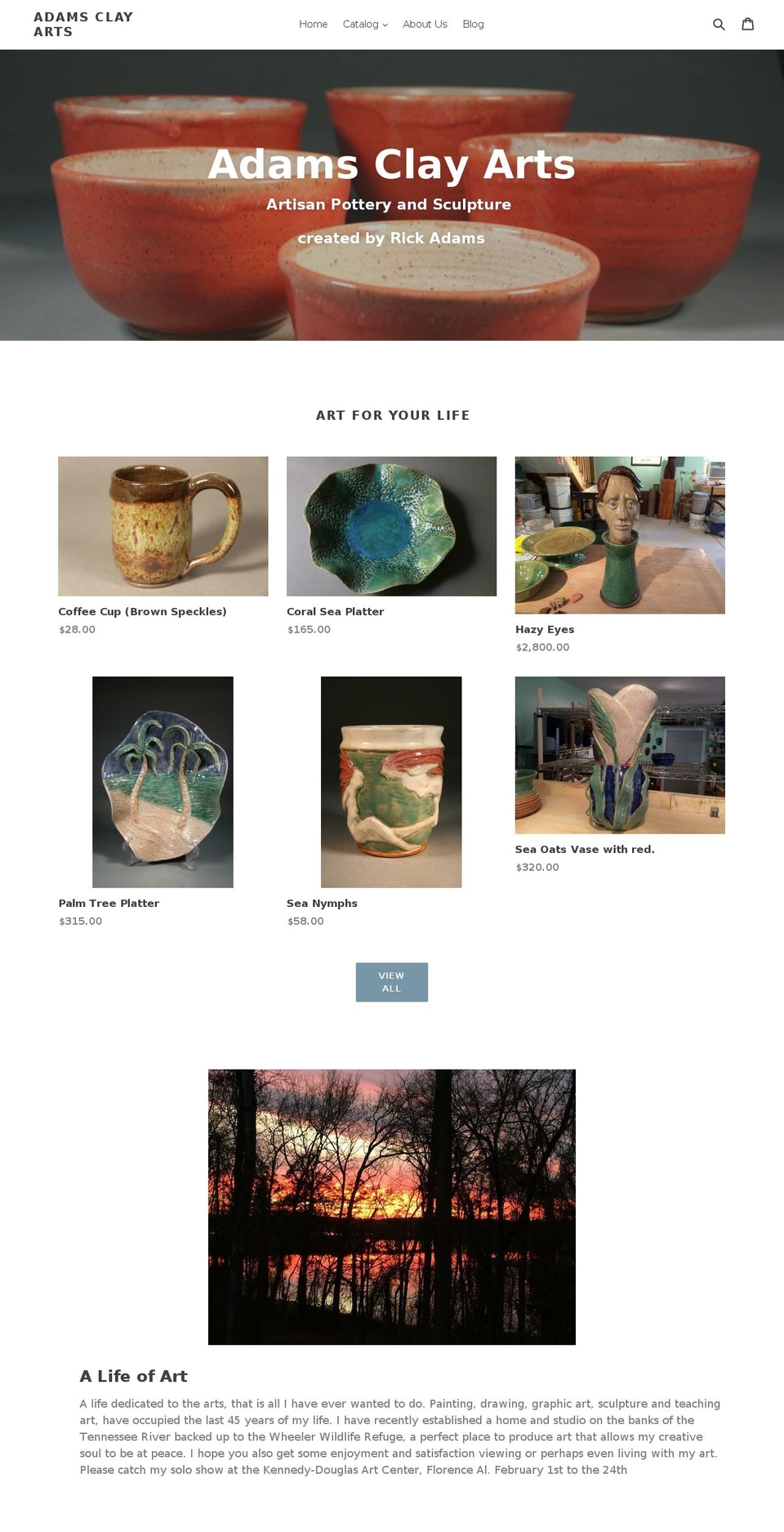 adamsclayarts.com shopify website screenshot