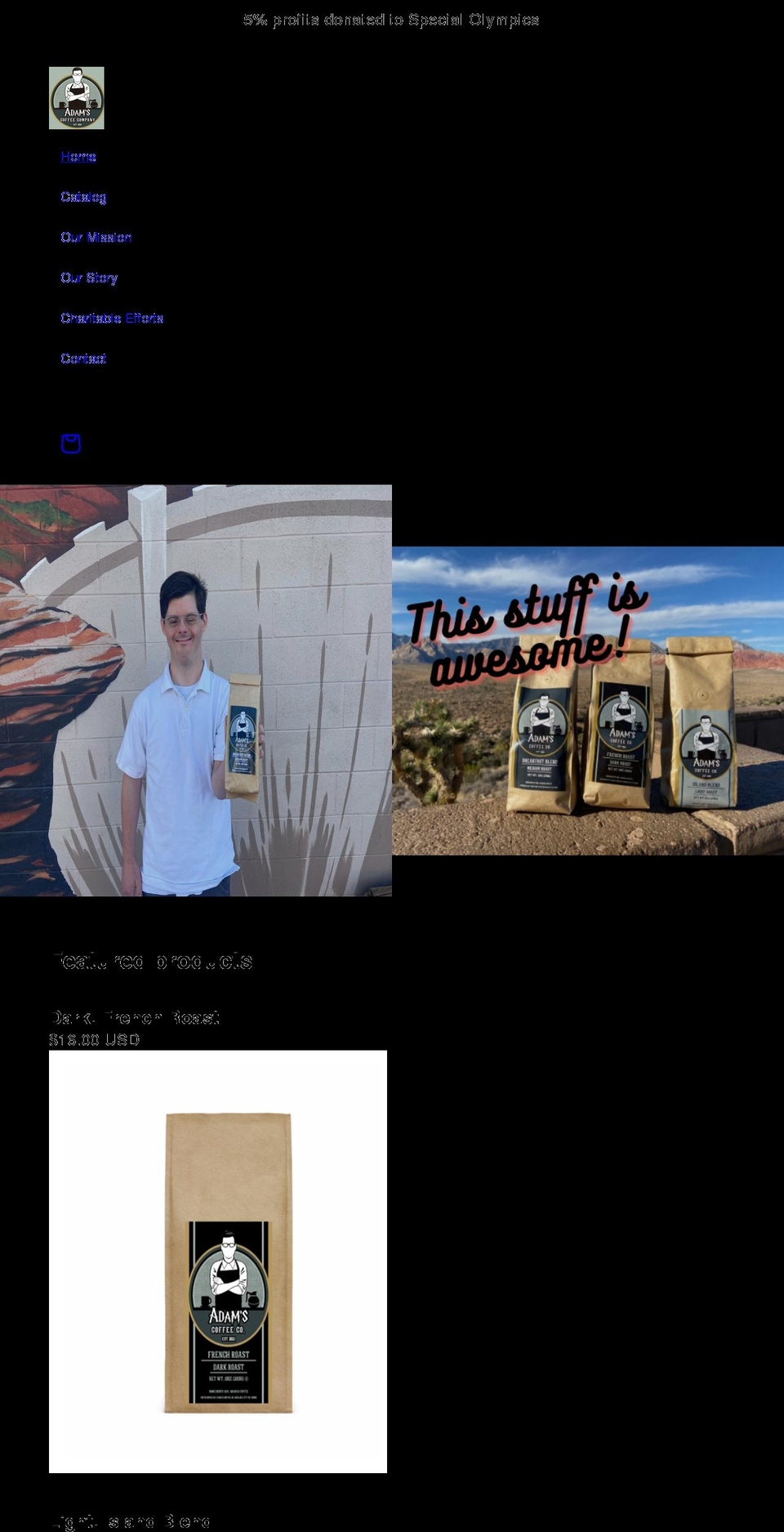 adamscoffeeco.com shopify website screenshot